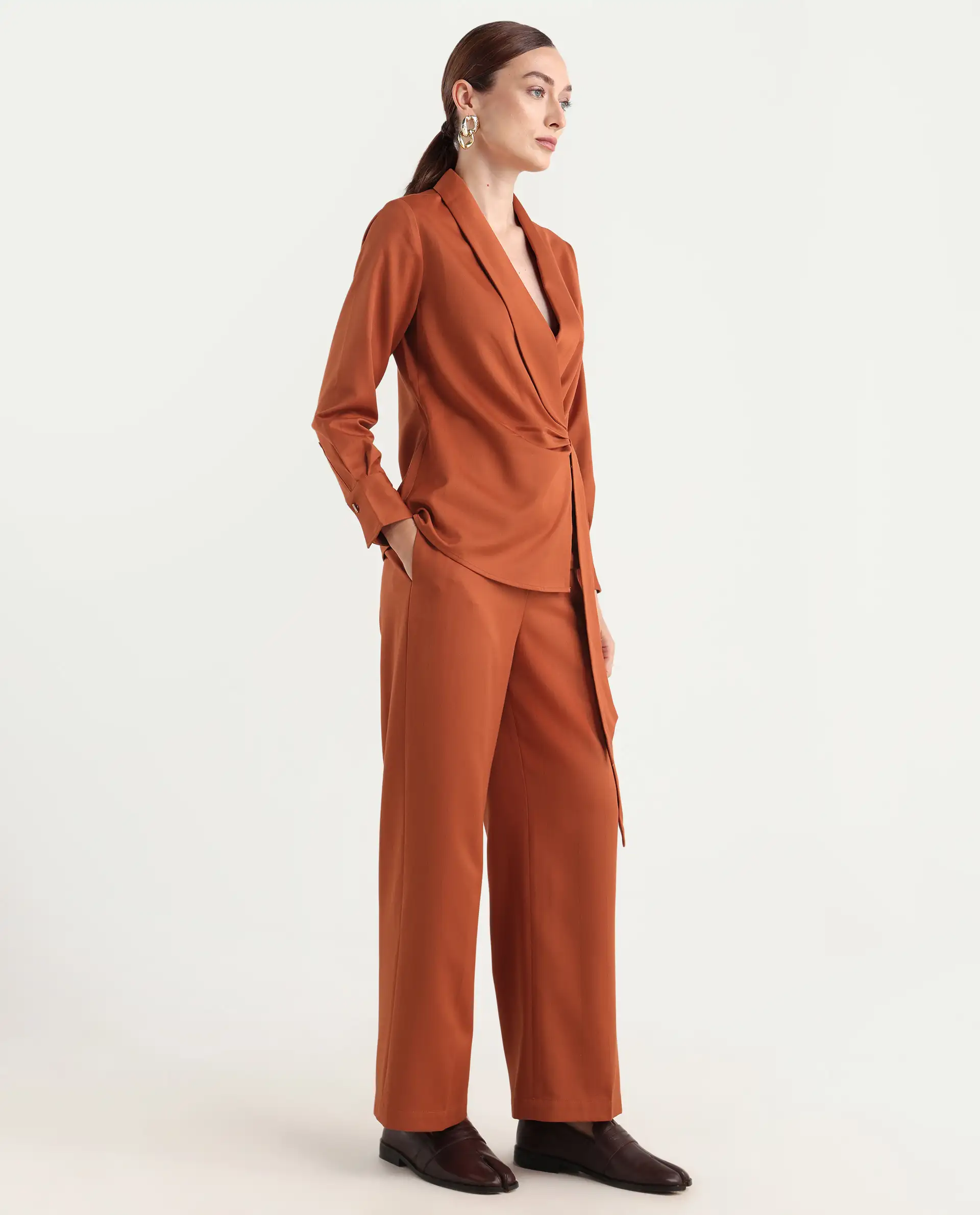 Rareism Women's Nublin-B Rust Polyester Blend Wide Trouser - Image 5
