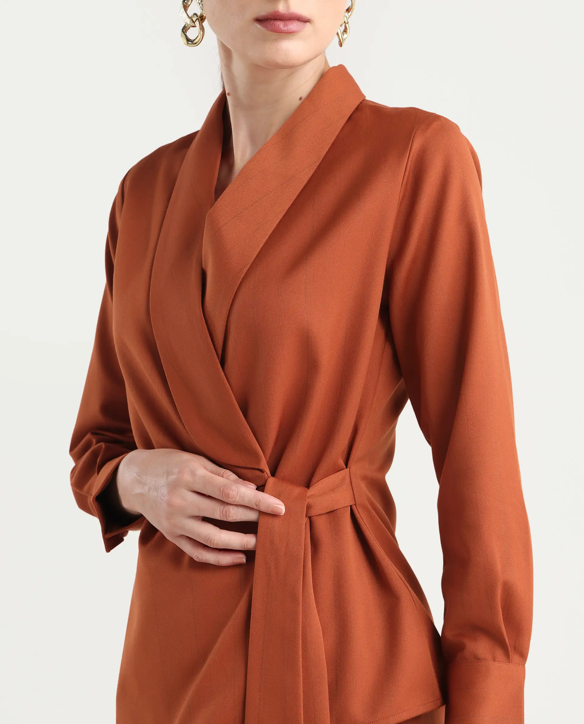 Rareism Women's Nublin-T Rust Polyester Blend Full Sleeve Lapel Neck Regular Fit Top - Image 5