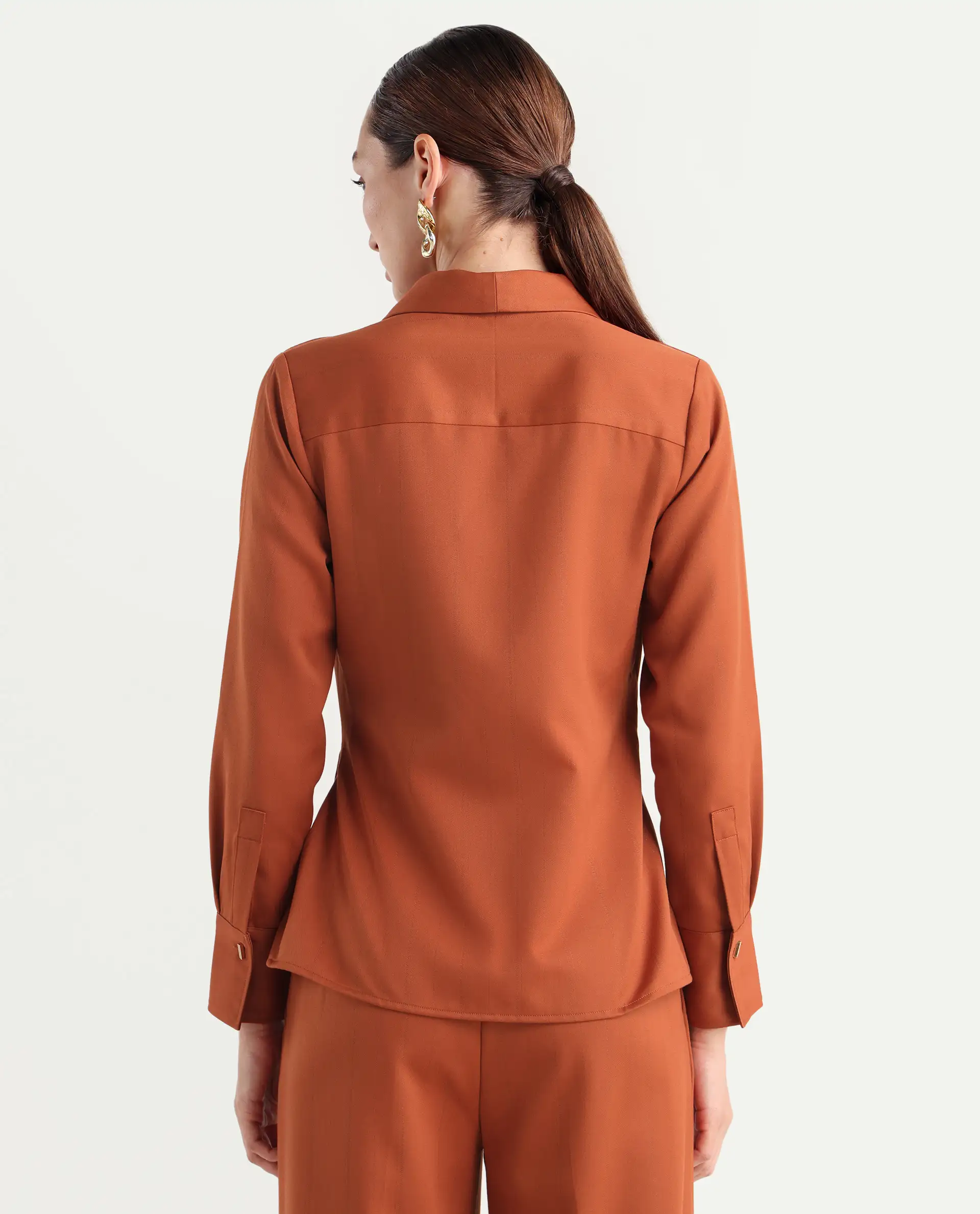 Rareism Women's Nublin-T Rust Polyester Blend Full Sleeve Lapel Neck Regular Fit Top - Image 8