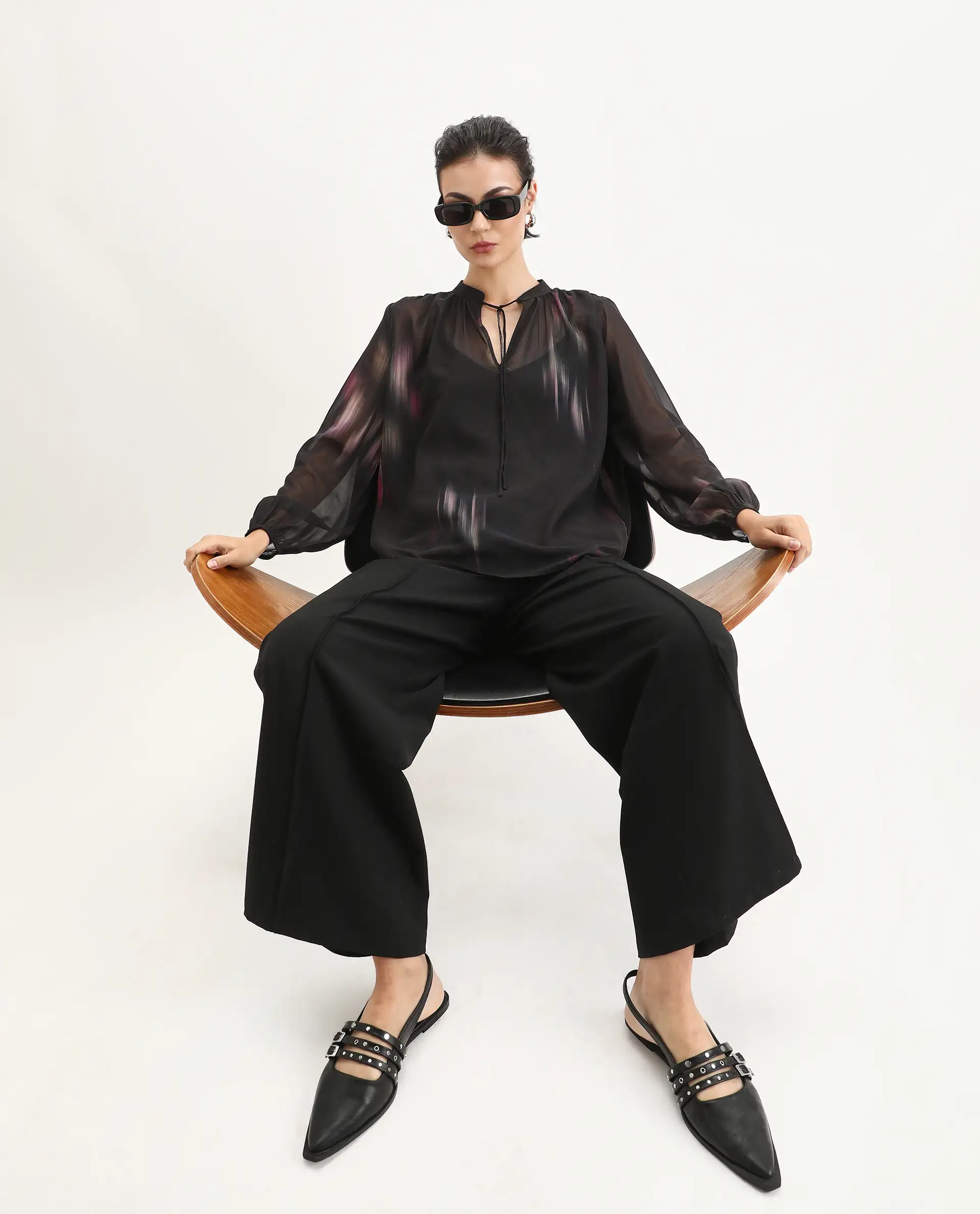 Rareism Women's Nucoso Black Polyester Full Sleeve V-Neck Relaxed Fit Top - Image 3