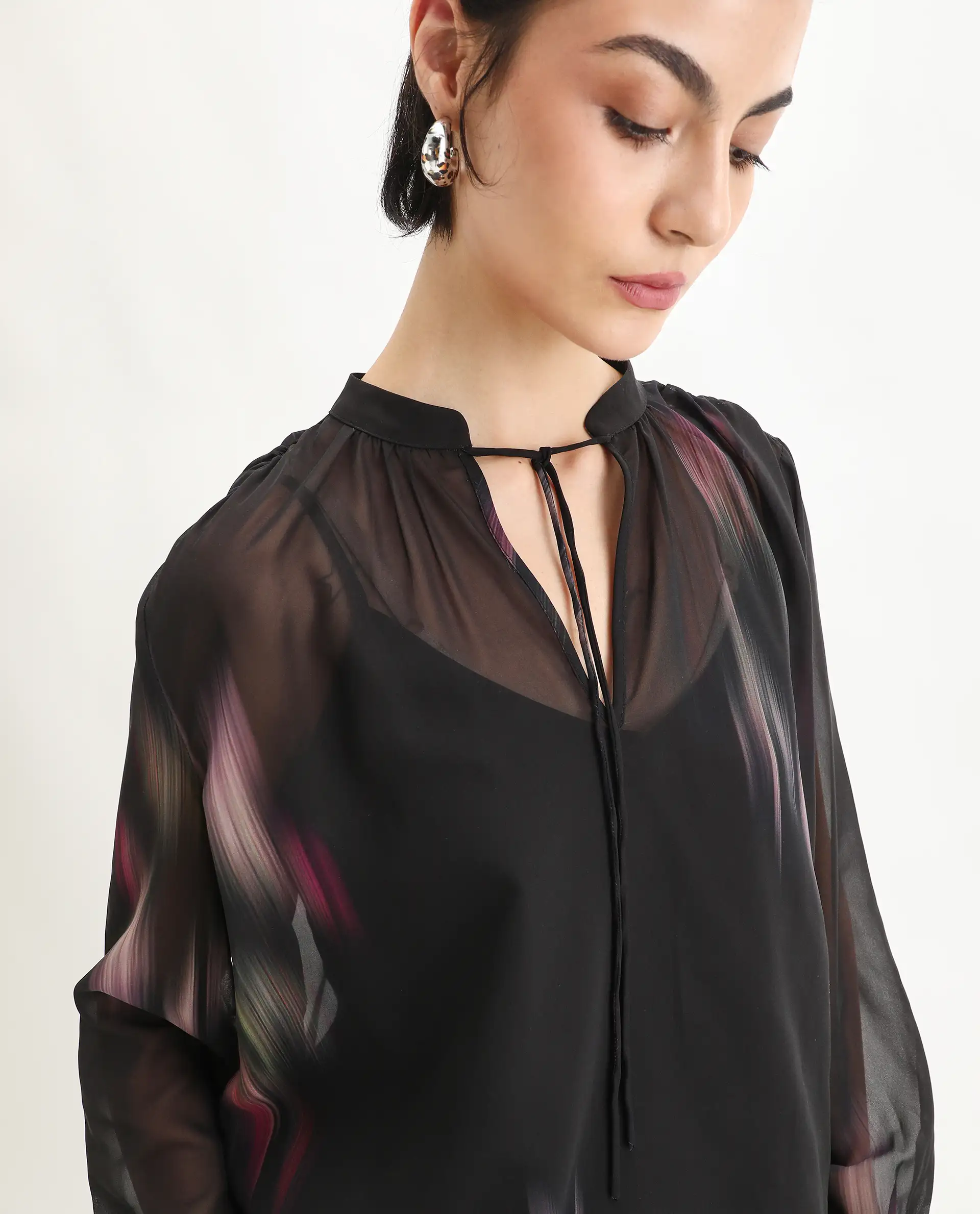 Rareism Women's Nucoso Black Polyester Full Sleeve V-Neck Relaxed Fit Top - Image 4