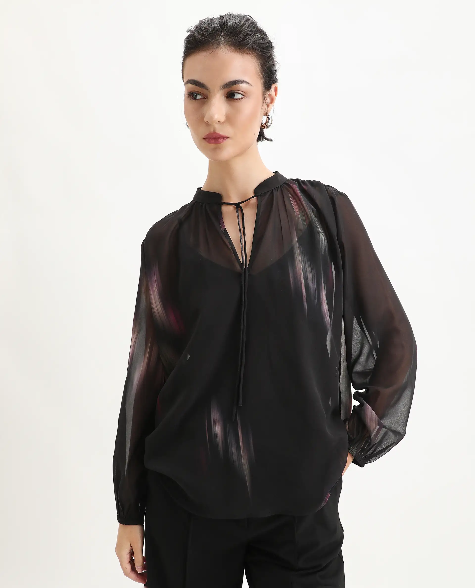 Rareism Women's Nucoso Black Polyester Full Sleeve V-Neck Relaxed Fit Top - Image 5