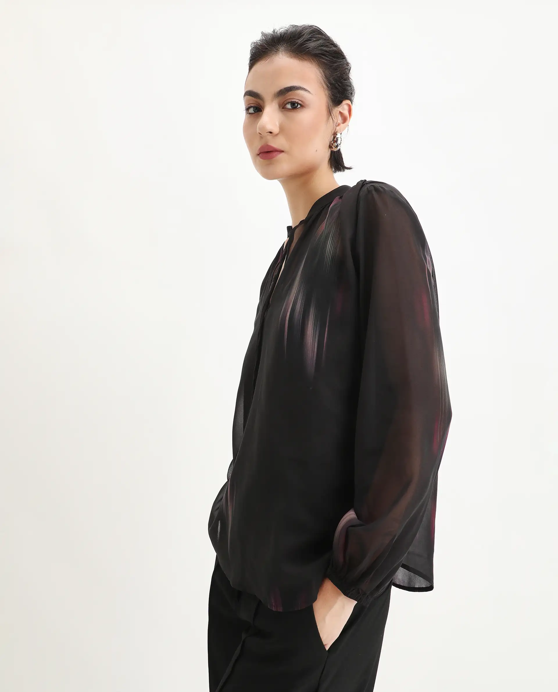 Rareism Women's Nucoso Black Polyester Full Sleeve V-Neck Relaxed Fit Top - Image 6