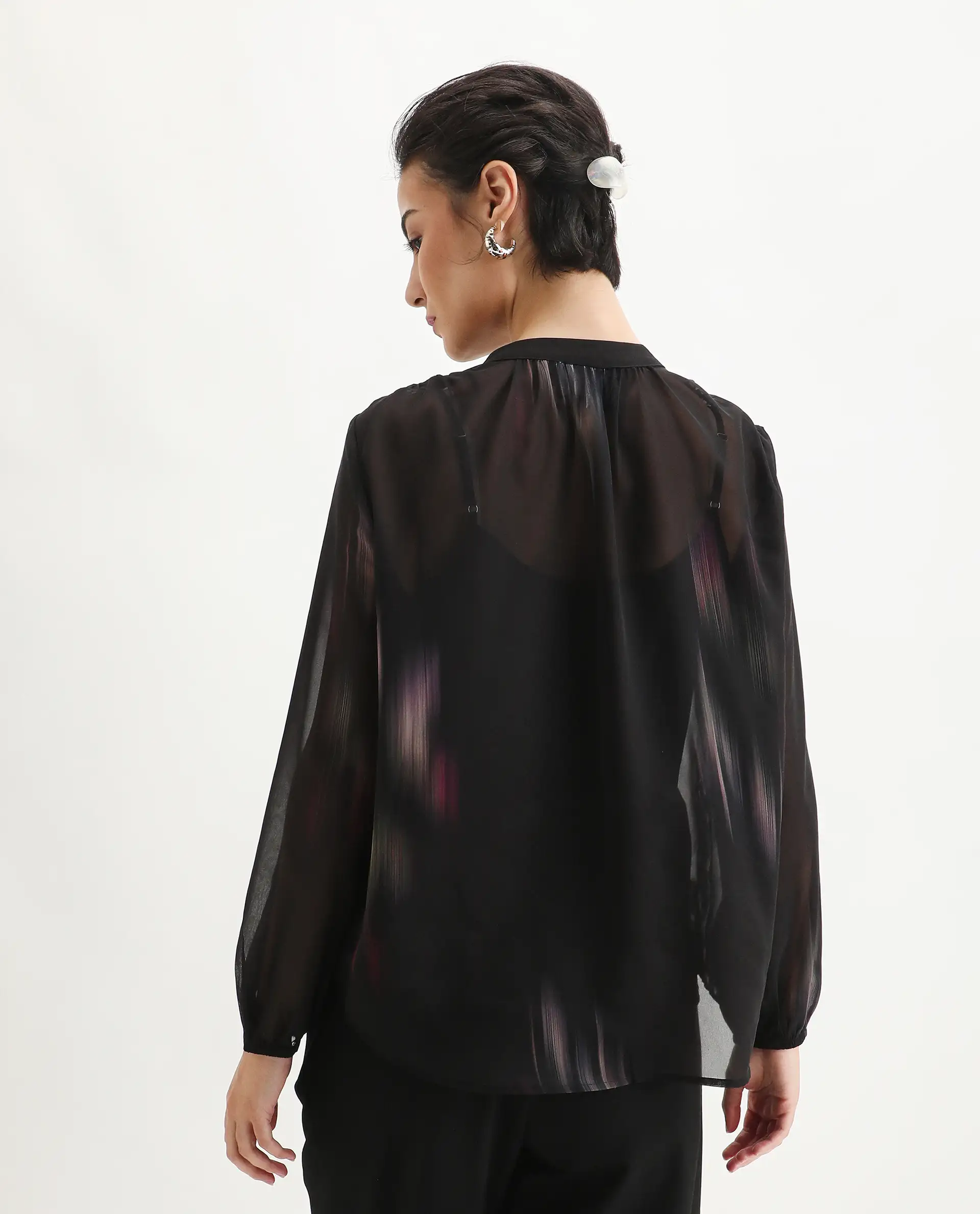 Rareism Women's Nucoso Black Polyester Full Sleeve V-Neck Relaxed Fit Top - Image 7
