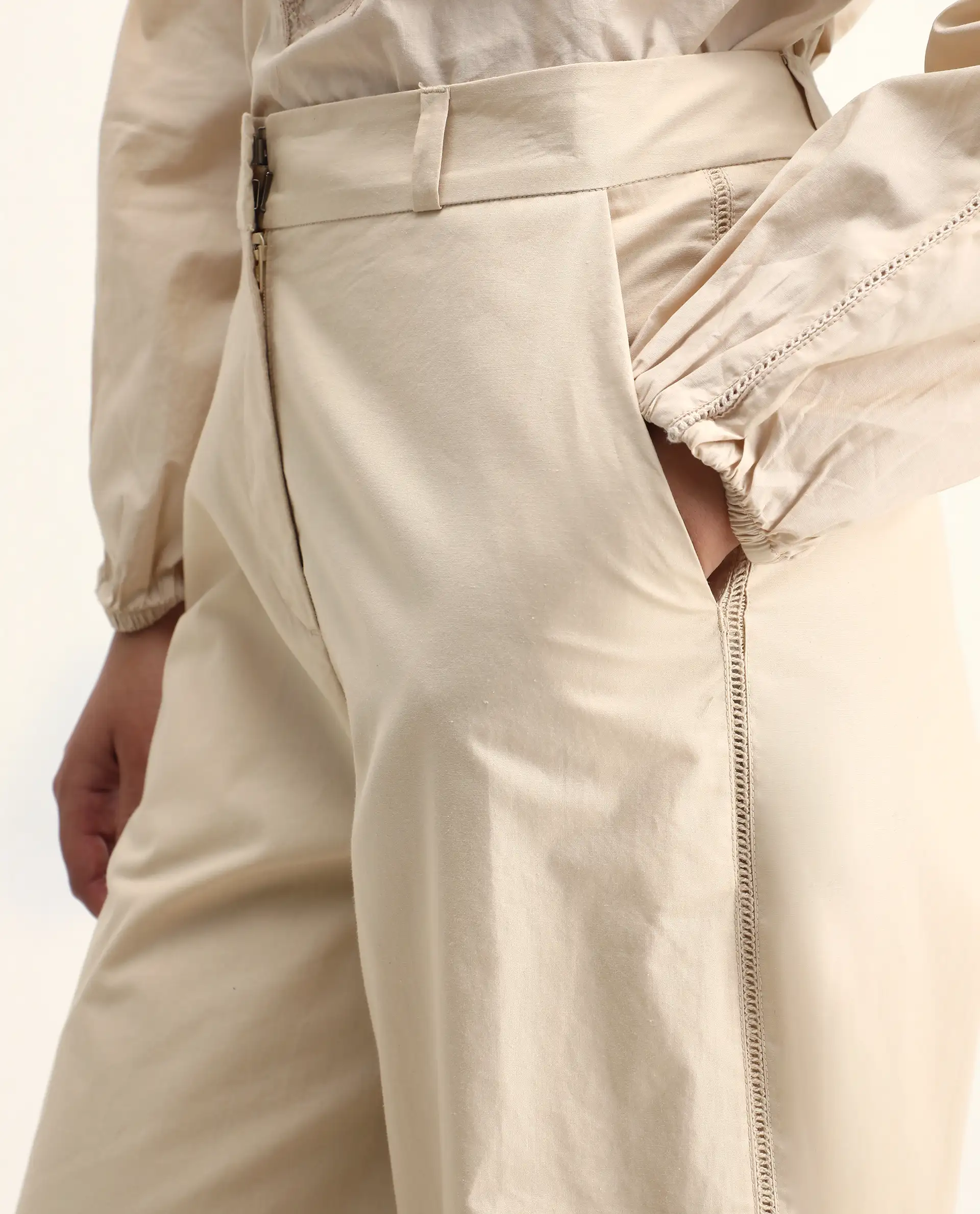 Rareism Women's Nucut-B Beige Cotton Straight Fit Trouser - Image 4