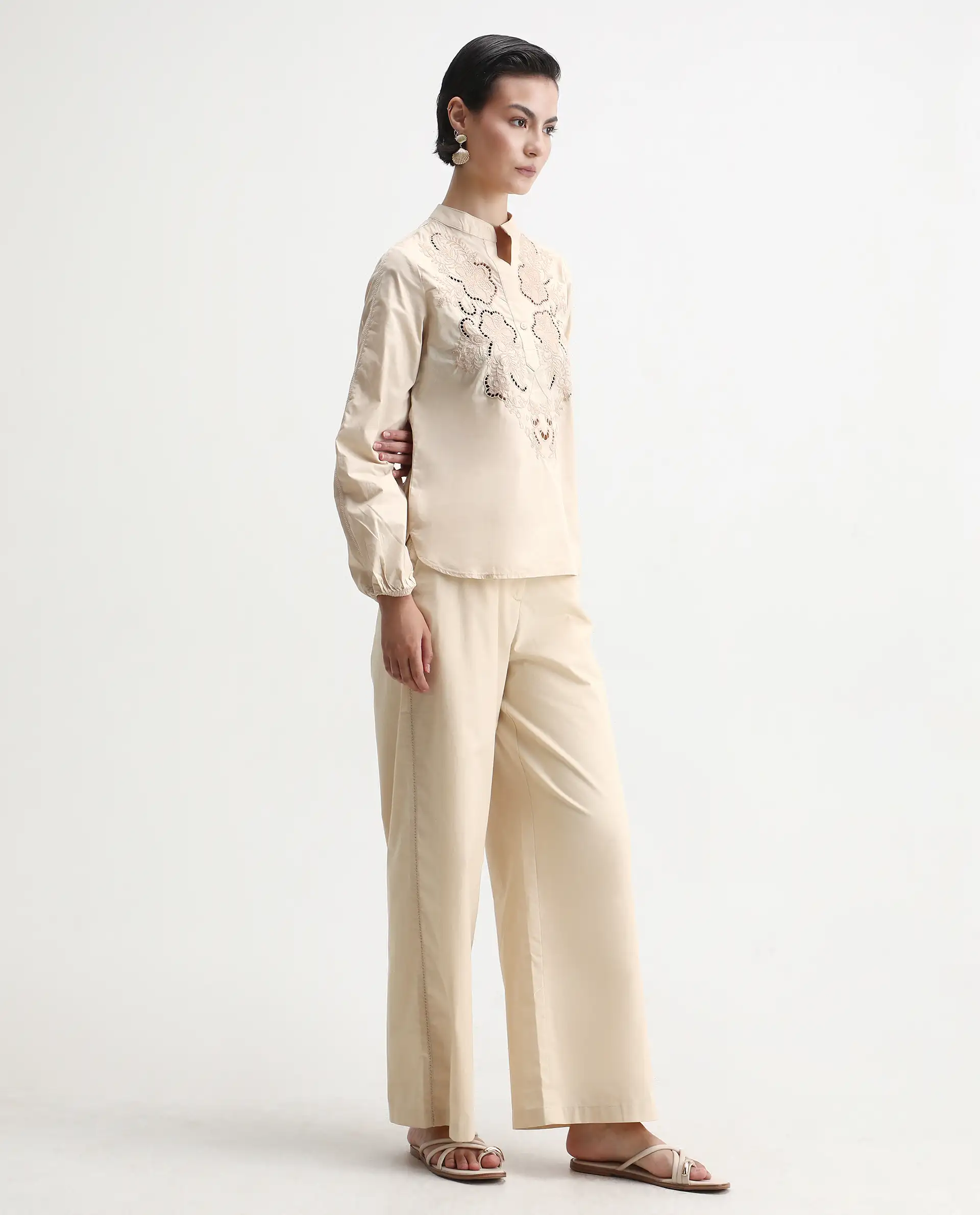 Rareism Women's Nucut-B Beige Cotton Straight Fit Trouser - Image 6