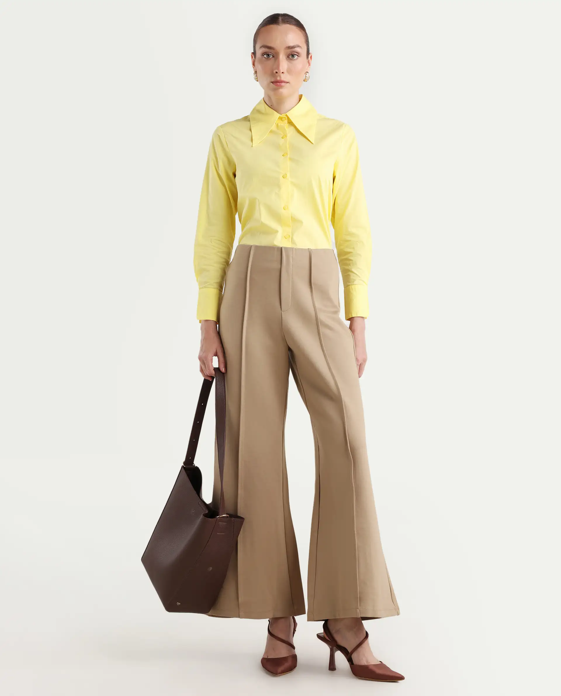 Rareism Women's Nuda Yellow Cotton Spread Collar Plain Regular Fit Top - Image 2