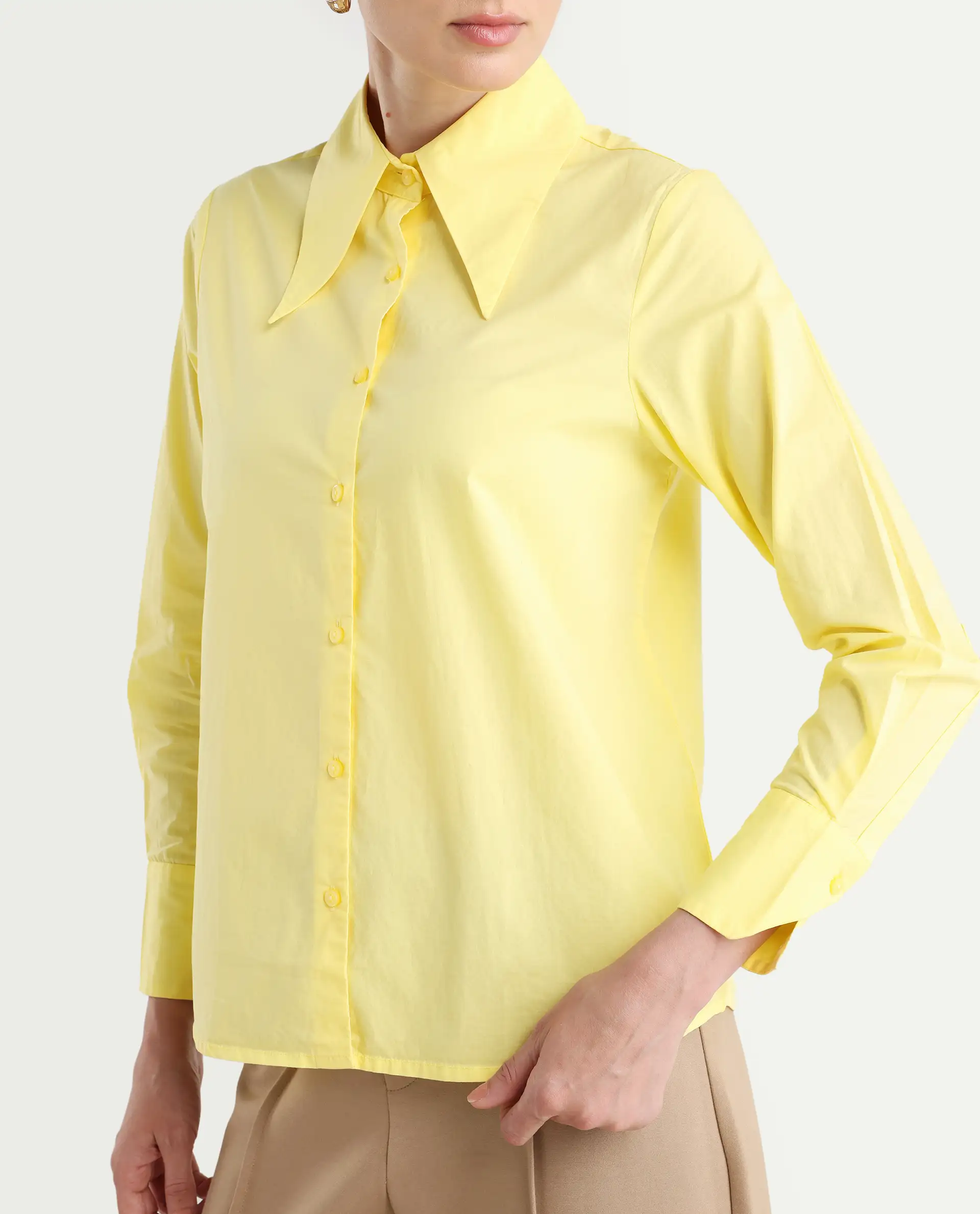 Rareism Women's Nuda Yellow Cotton Spread Collar Plain Regular Fit Top - Image 4