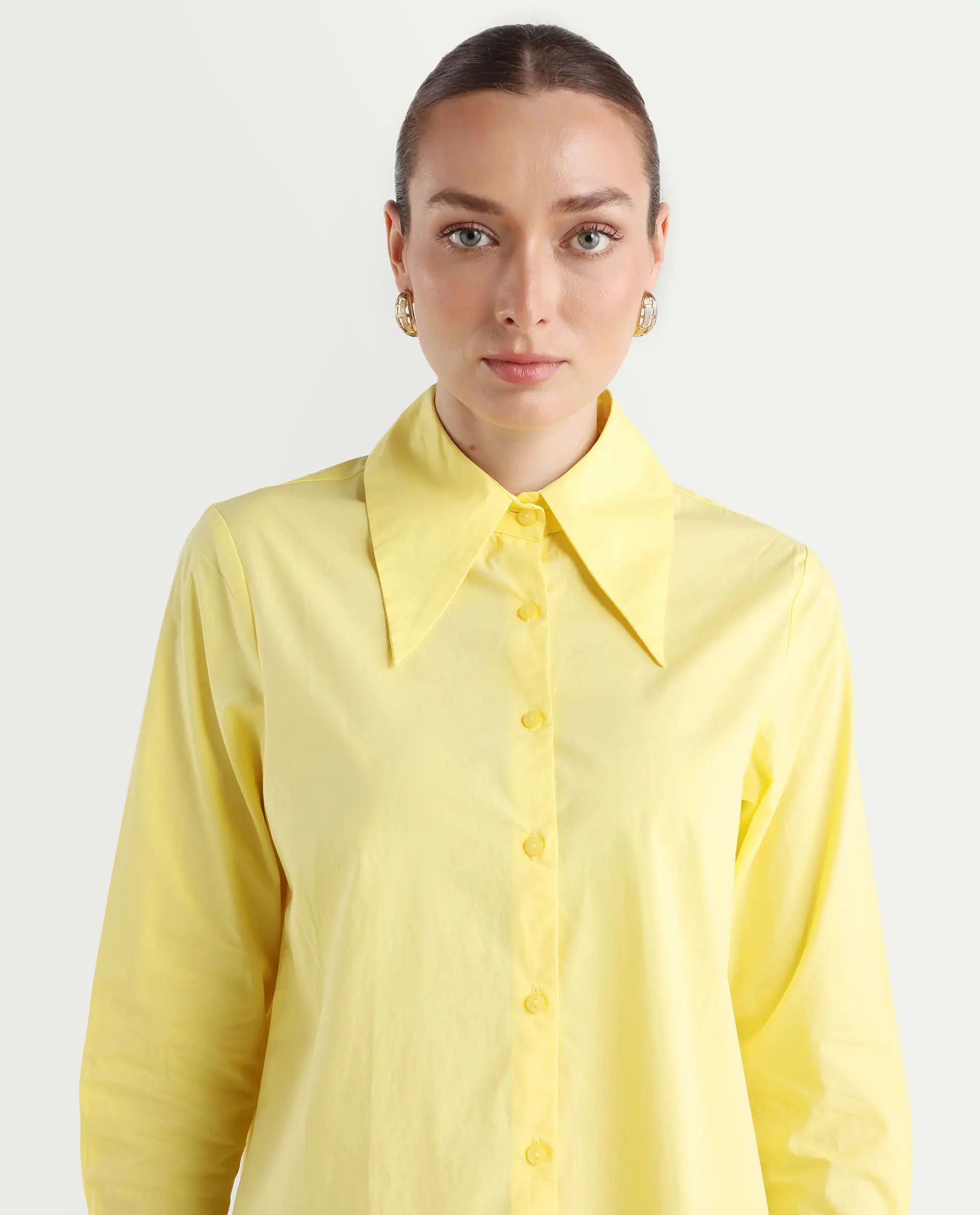 Rareism Women's Nuda Yellow Cotton Spread Collar Plain Regular Fit Top - Image 5