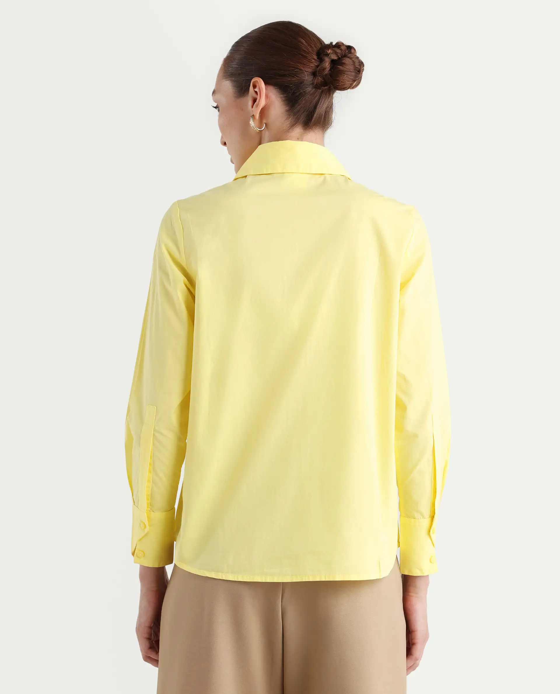Rareism Women's Nuda Yellow Cotton Spread Collar Plain Regular Fit Top - Image 8