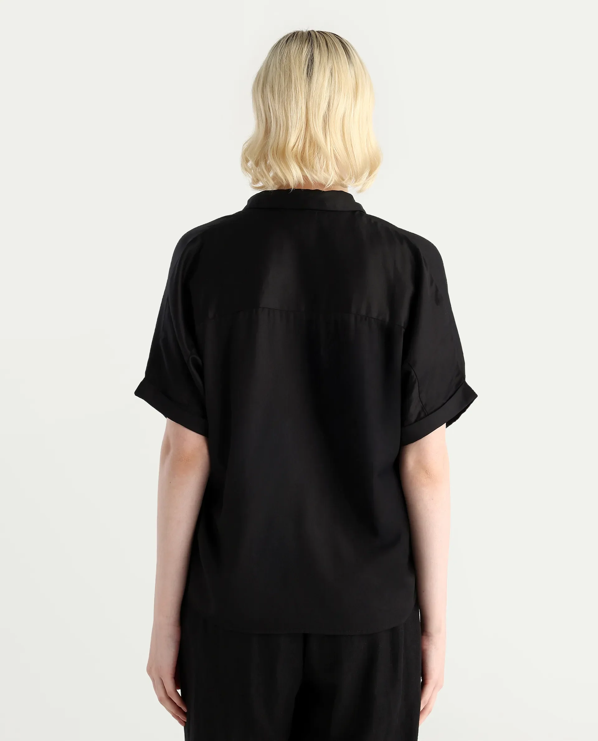 Rareism Women Nudim Black Extended Sleeves Jonny Collar Boxy Fit Plain Top - Image 7