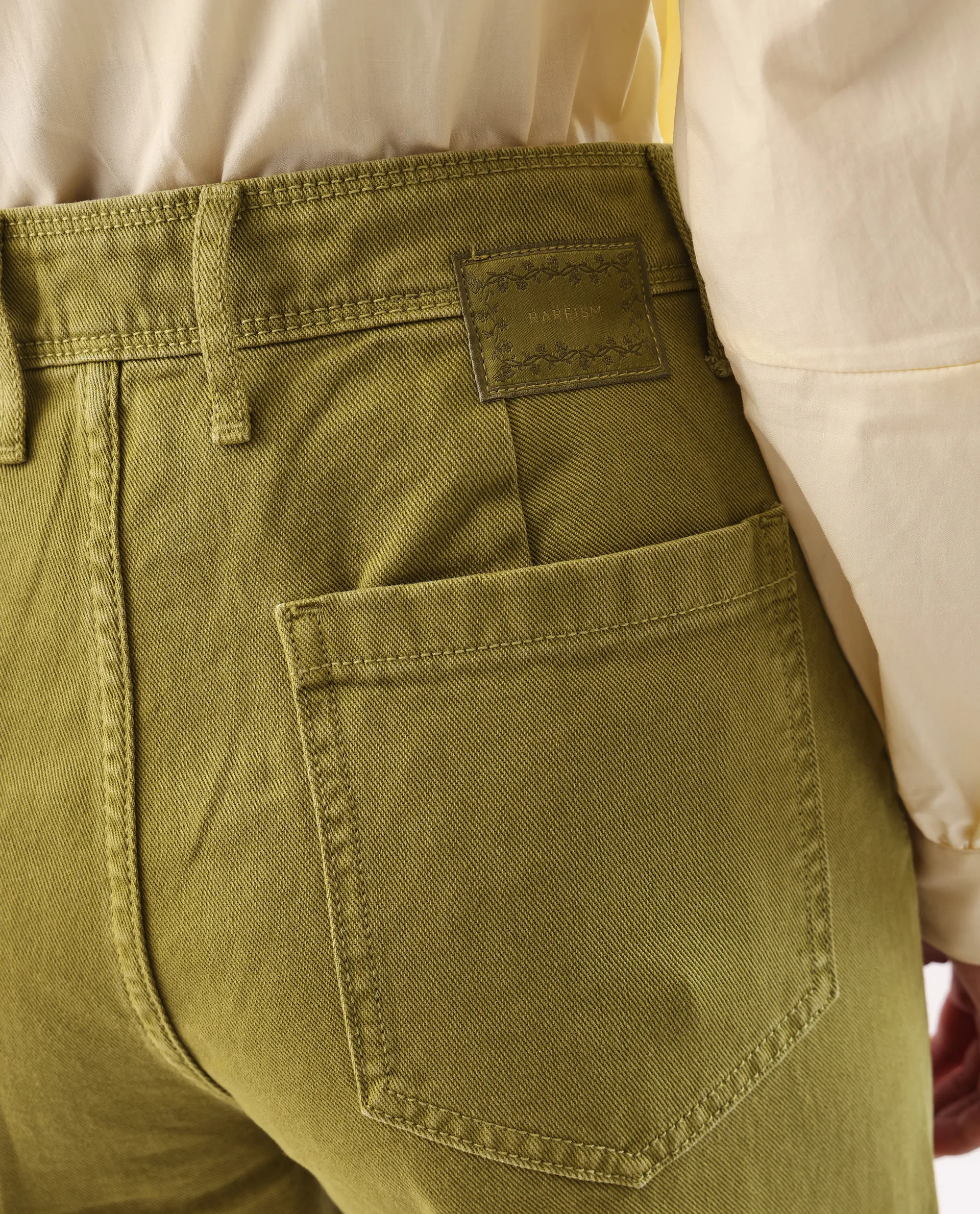 Rareism Women's Nufes B Olive Cotton Wide Ankle Length Plain Trouser - Image 6