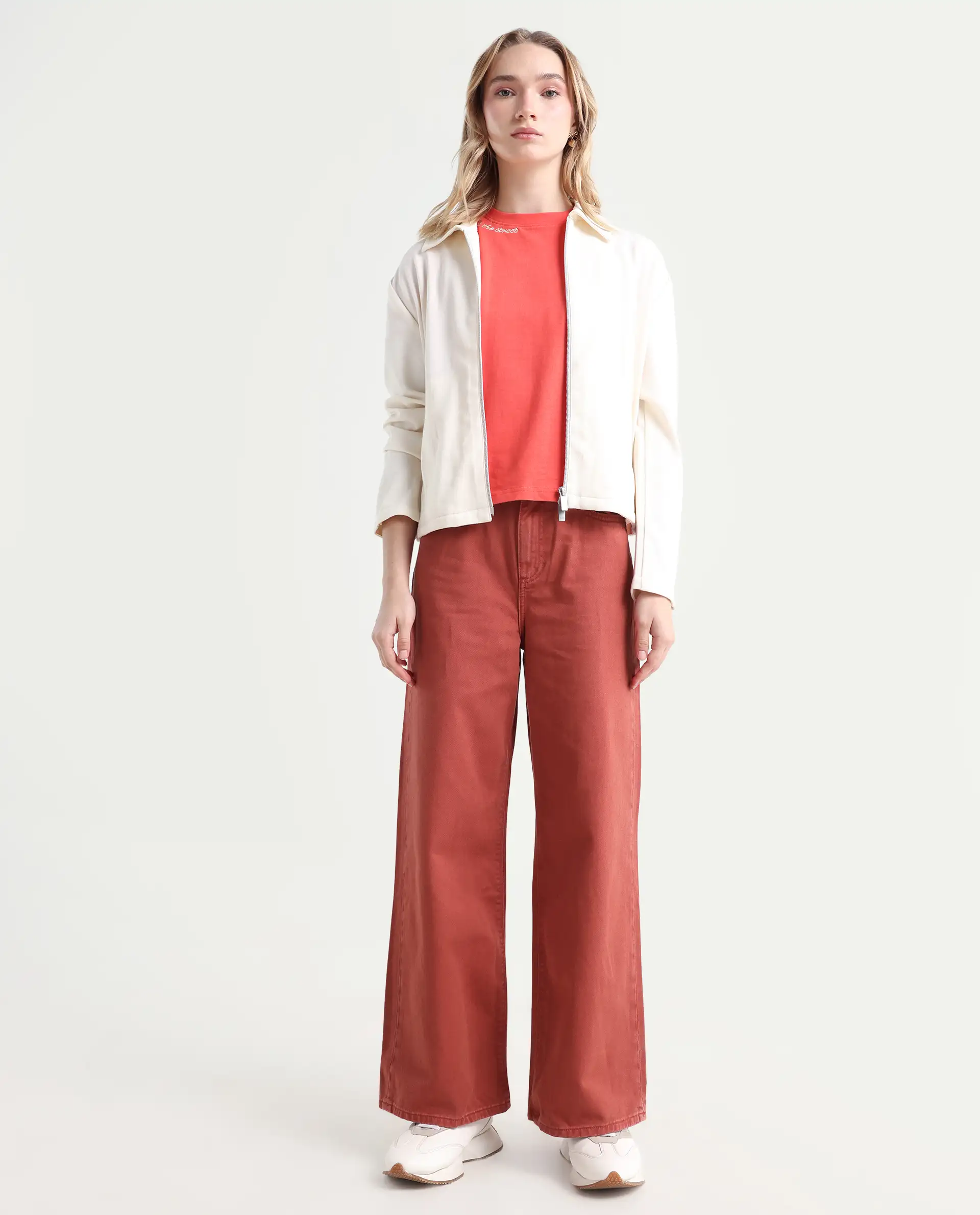 Rareism Women's Nufes Rust Cotton Wide Ankle Length Plain Trouser - Image 2