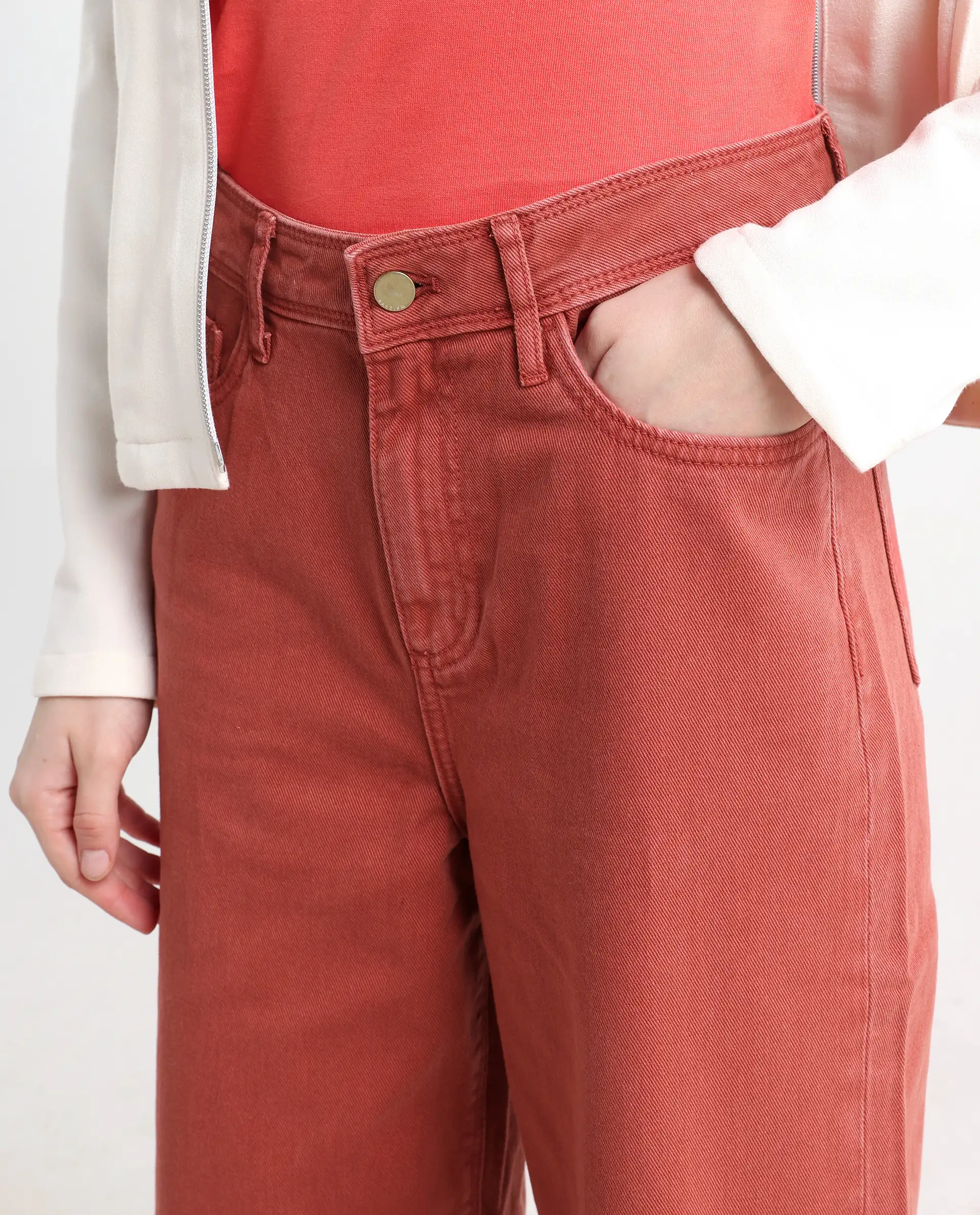 Rareism Women's Nufes Rust Cotton Wide Ankle Length Plain Trouser - Image 4