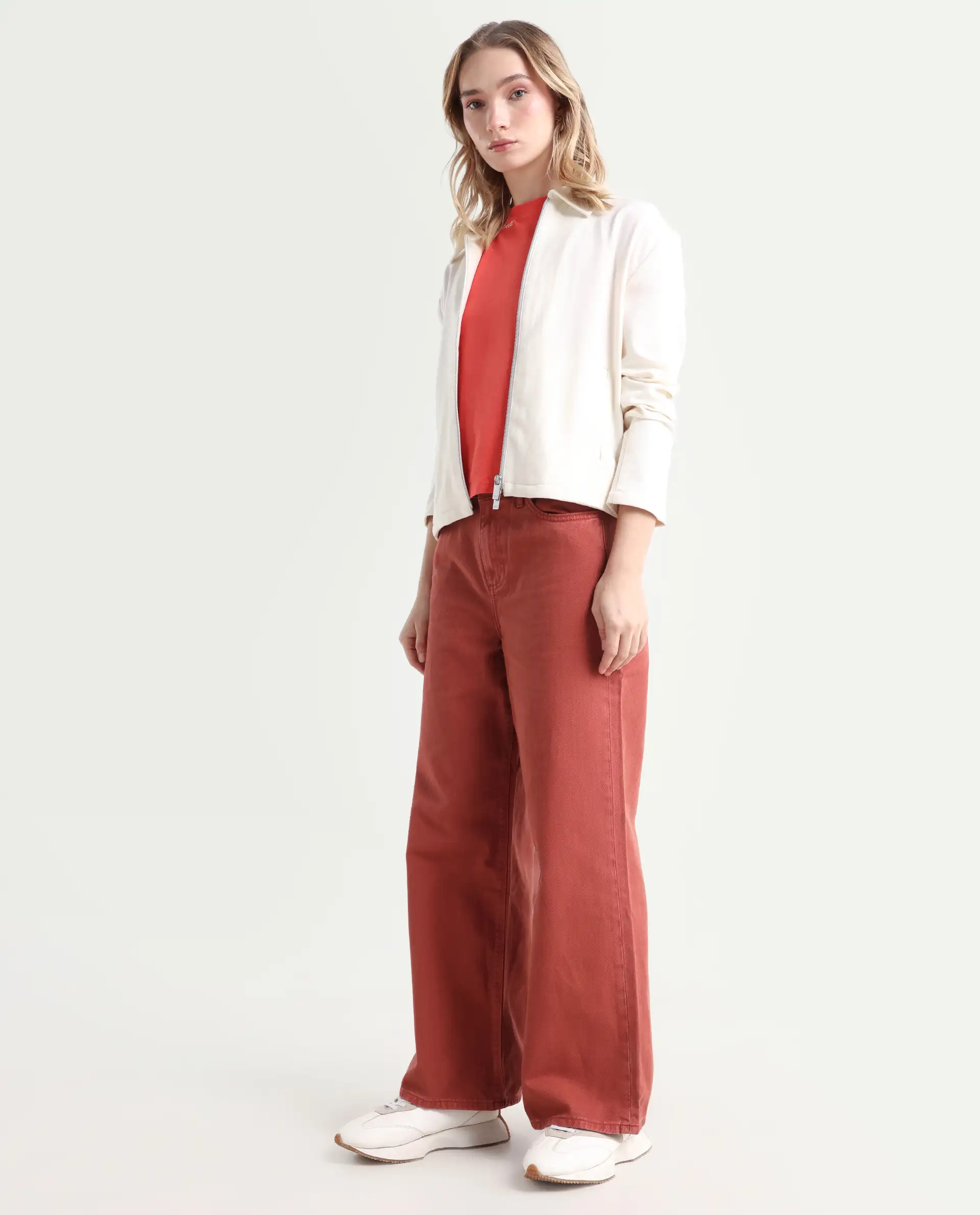 Rareism Women's Nufes Rust Cotton Wide Ankle Length Plain Trouser - Image 6