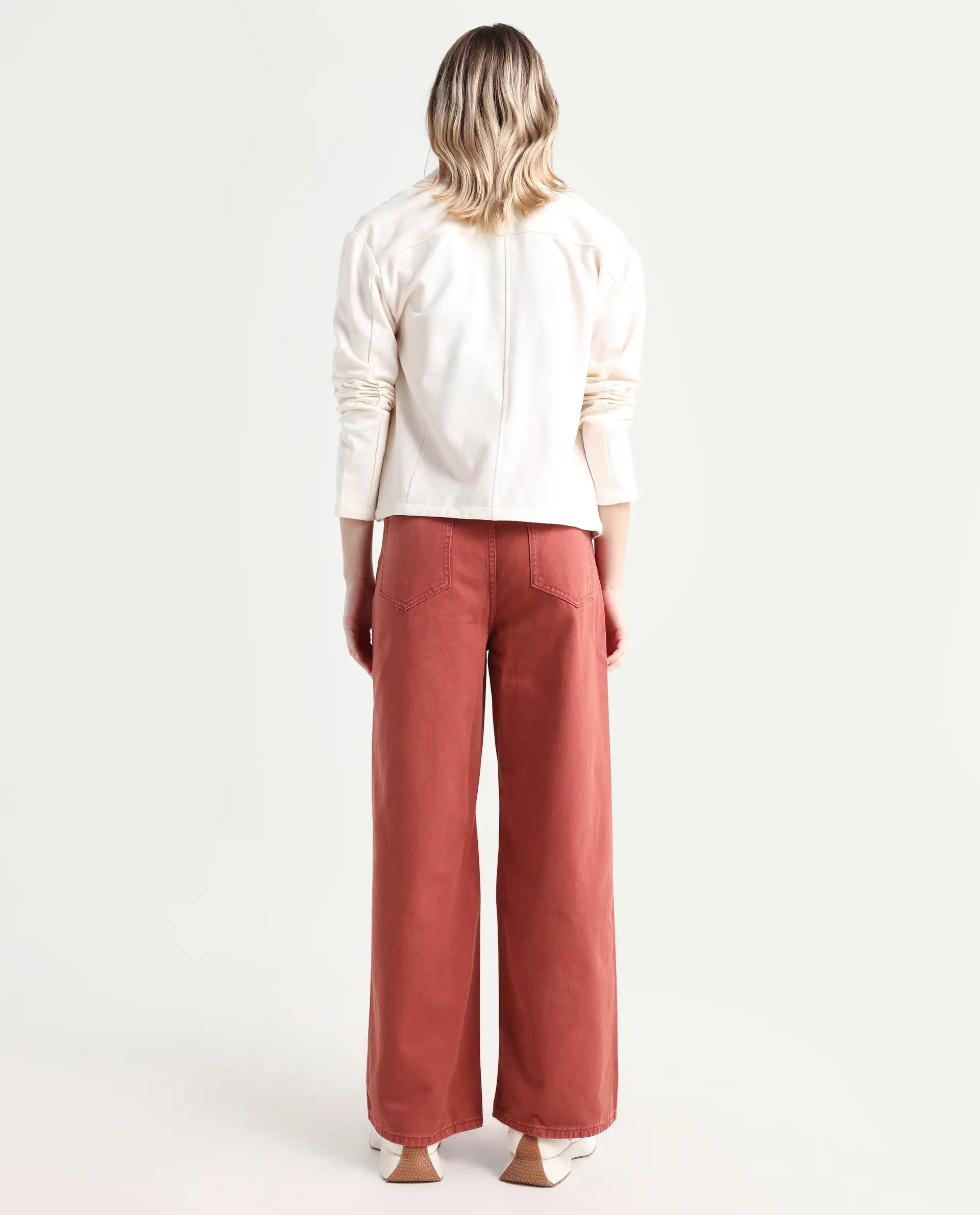 Rareism Women's Nufes Rust Cotton Wide Ankle Length Plain Trouser - Image 7