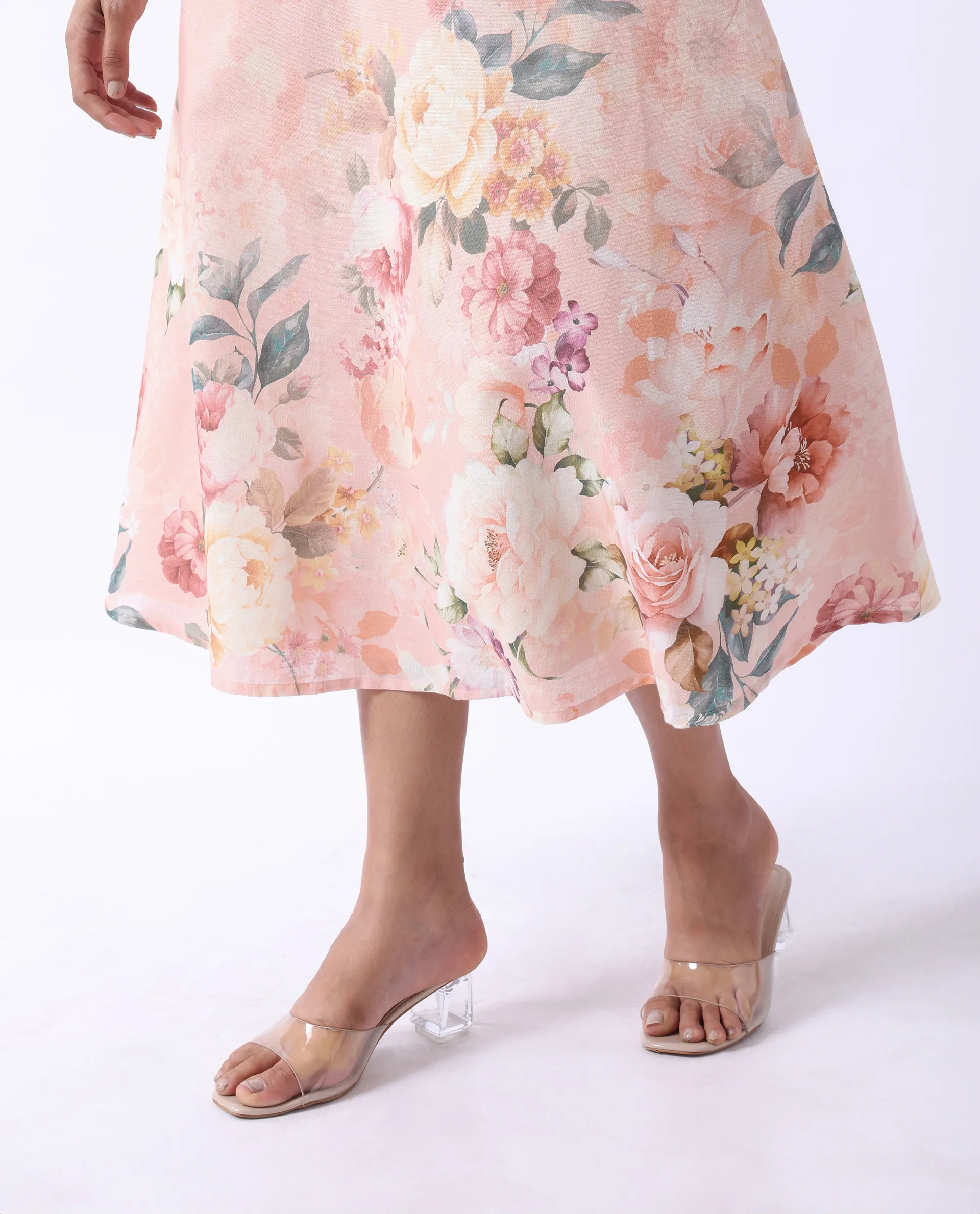 Rareism Women's Nugo Pink Viscose Blend V-Neck Floral Print Midi Dress - Image 3