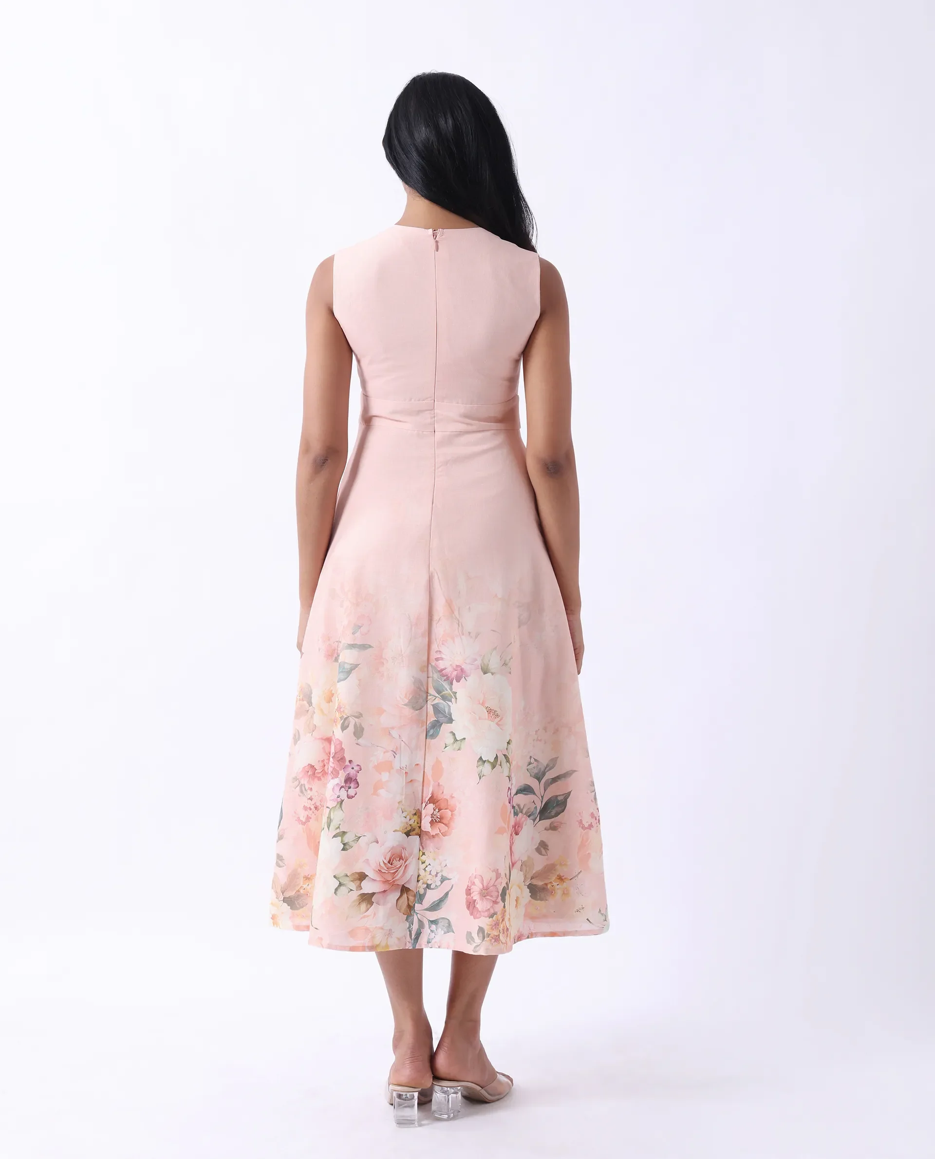 Rareism Women's Nugo Pink Viscose Blend V-Neck Floral Print Midi Dress - Image 7