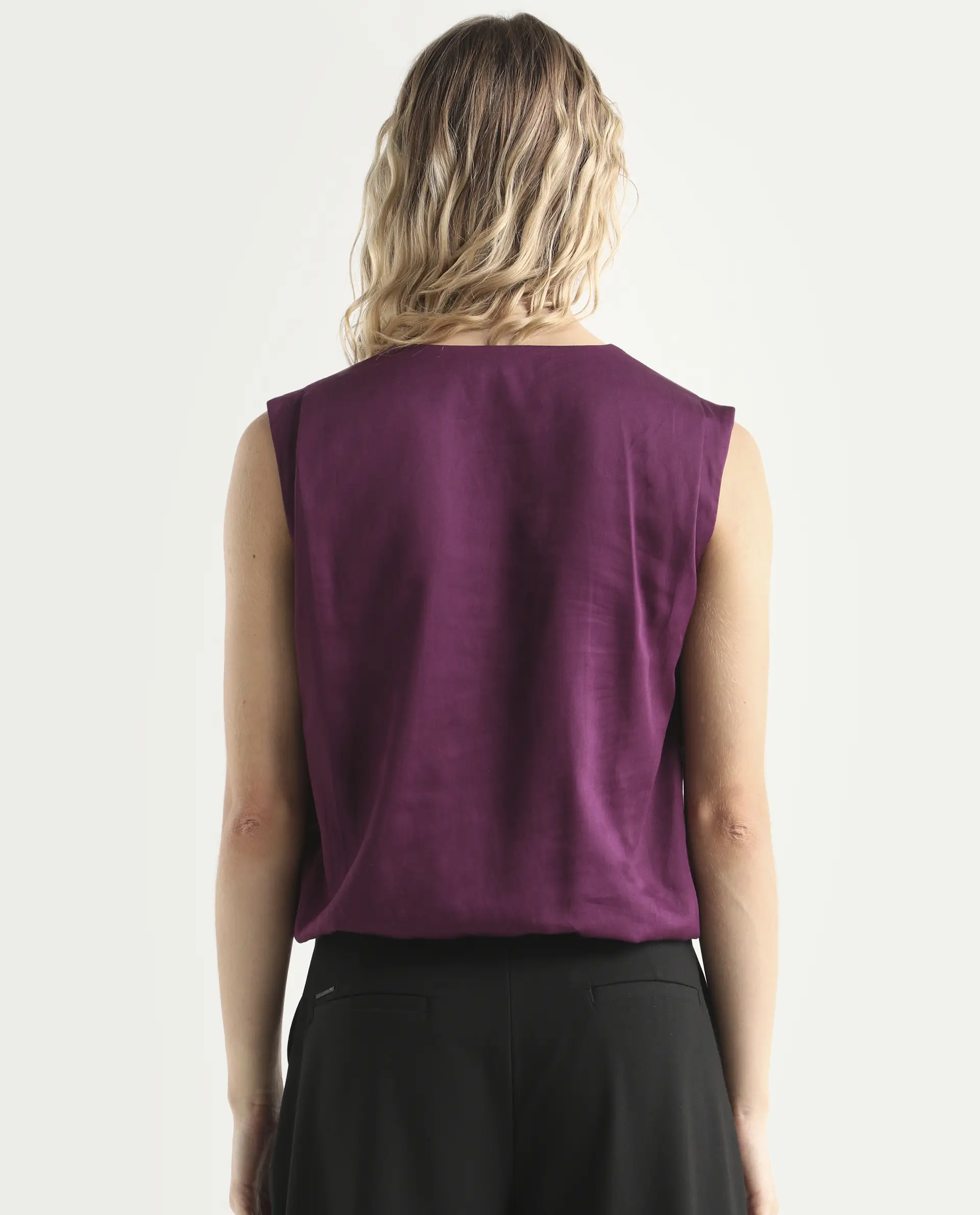 Rareism Women's Nujet Purple Cotton Blend Overlap Neck Regular Fit Plain Top - Image 7