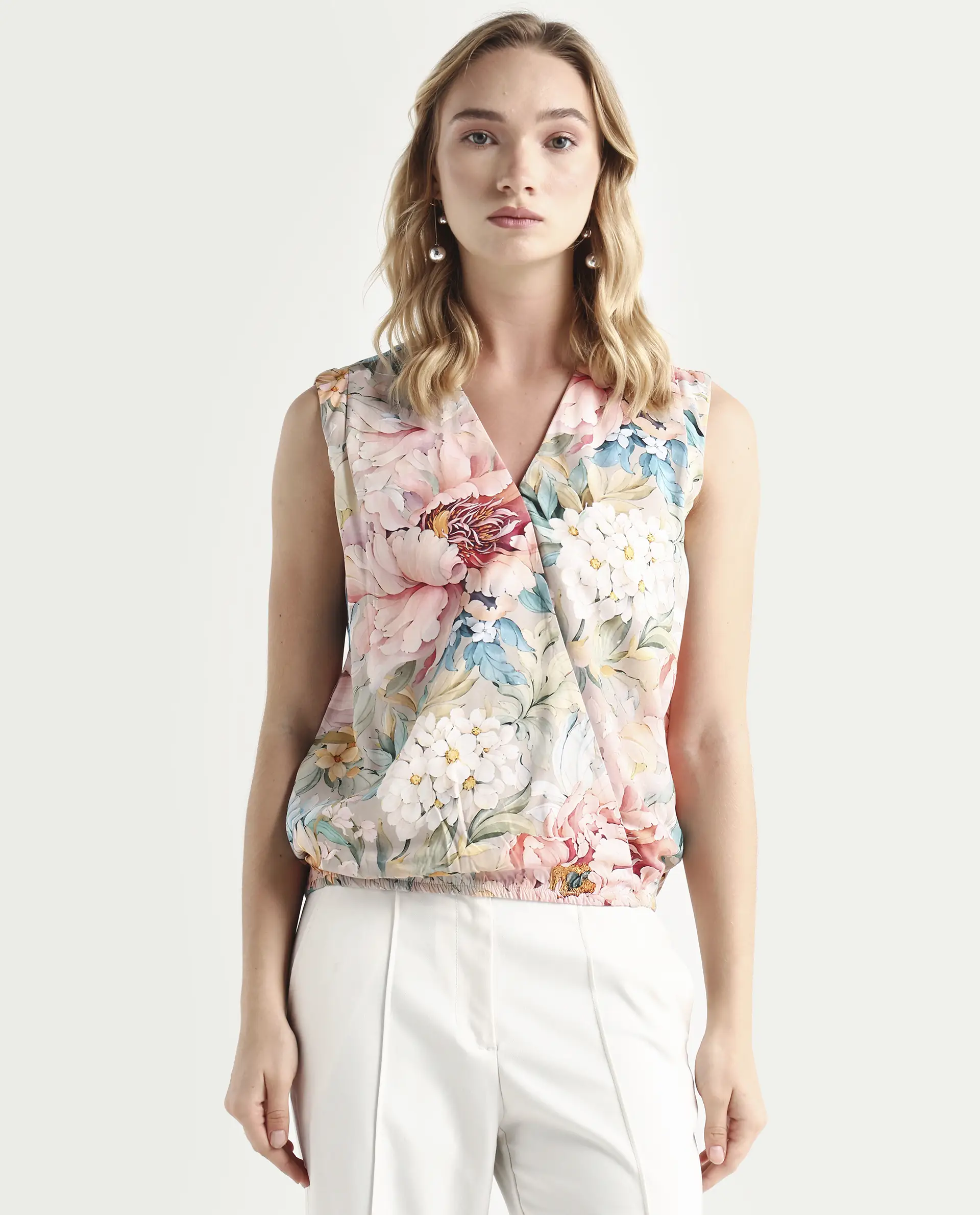 Rareism Women's Nujit Light Multi Viscose Sleeveless Over Lap Neck Regular Fit Top - Image 3