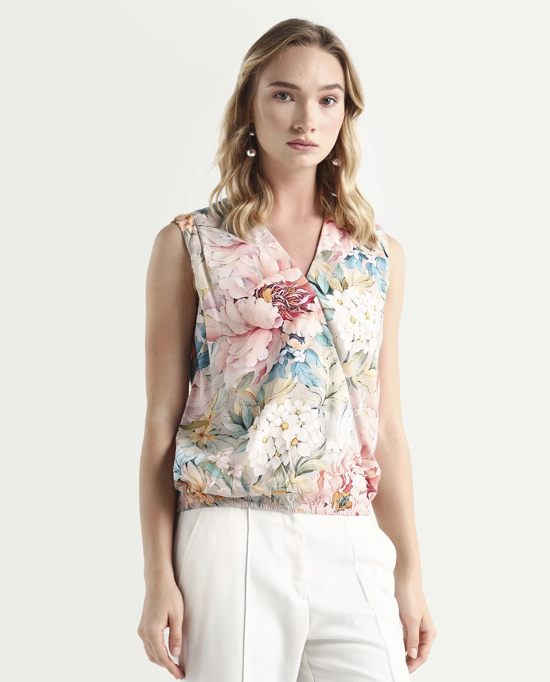 Rareism Women's Nujit Light Multi Viscose Sleeveless Over Lap Neck Regular Fit Top - Image 6
