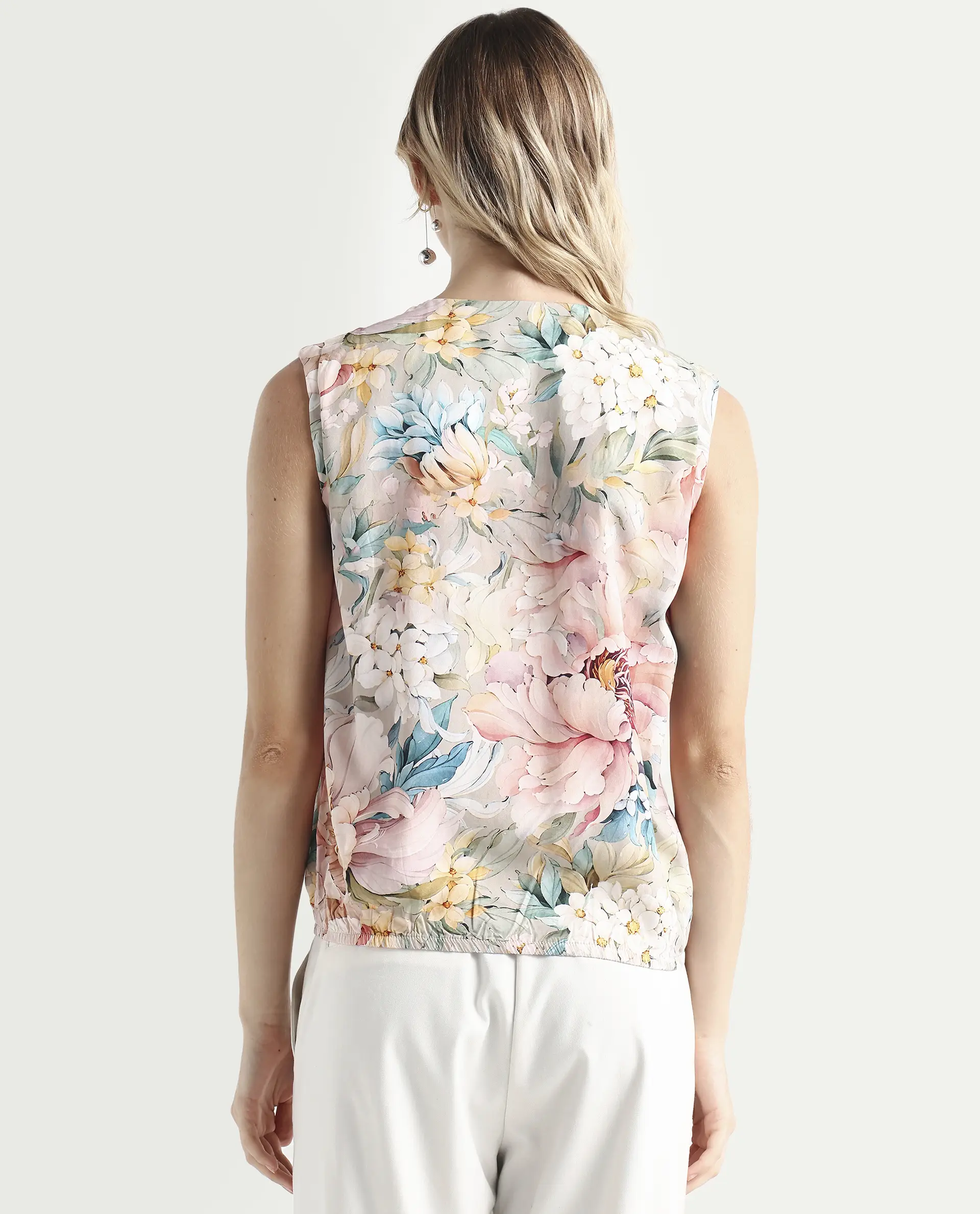 Rareism Women's Nujit Light Multi Viscose Sleeveless Over Lap Neck Regular Fit Top - Image 7