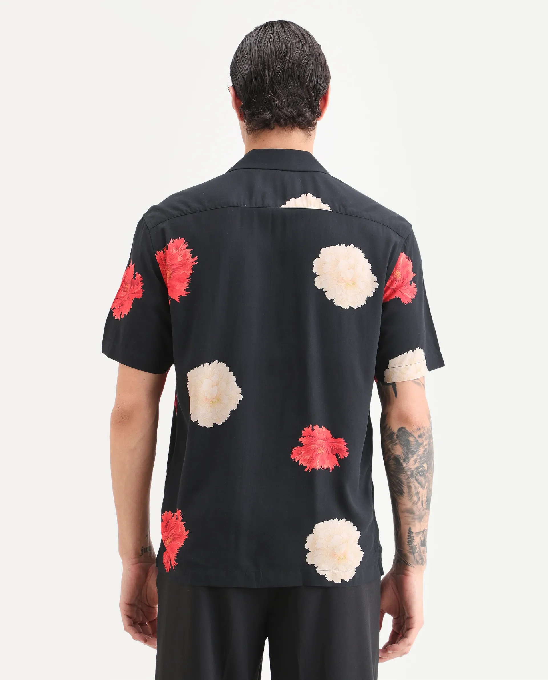 Rare Rabbit Men's Nulk Black Viscose Fabric Half Sleeve Spread Collar Regular Fit Floral Print Shirt - Image 8