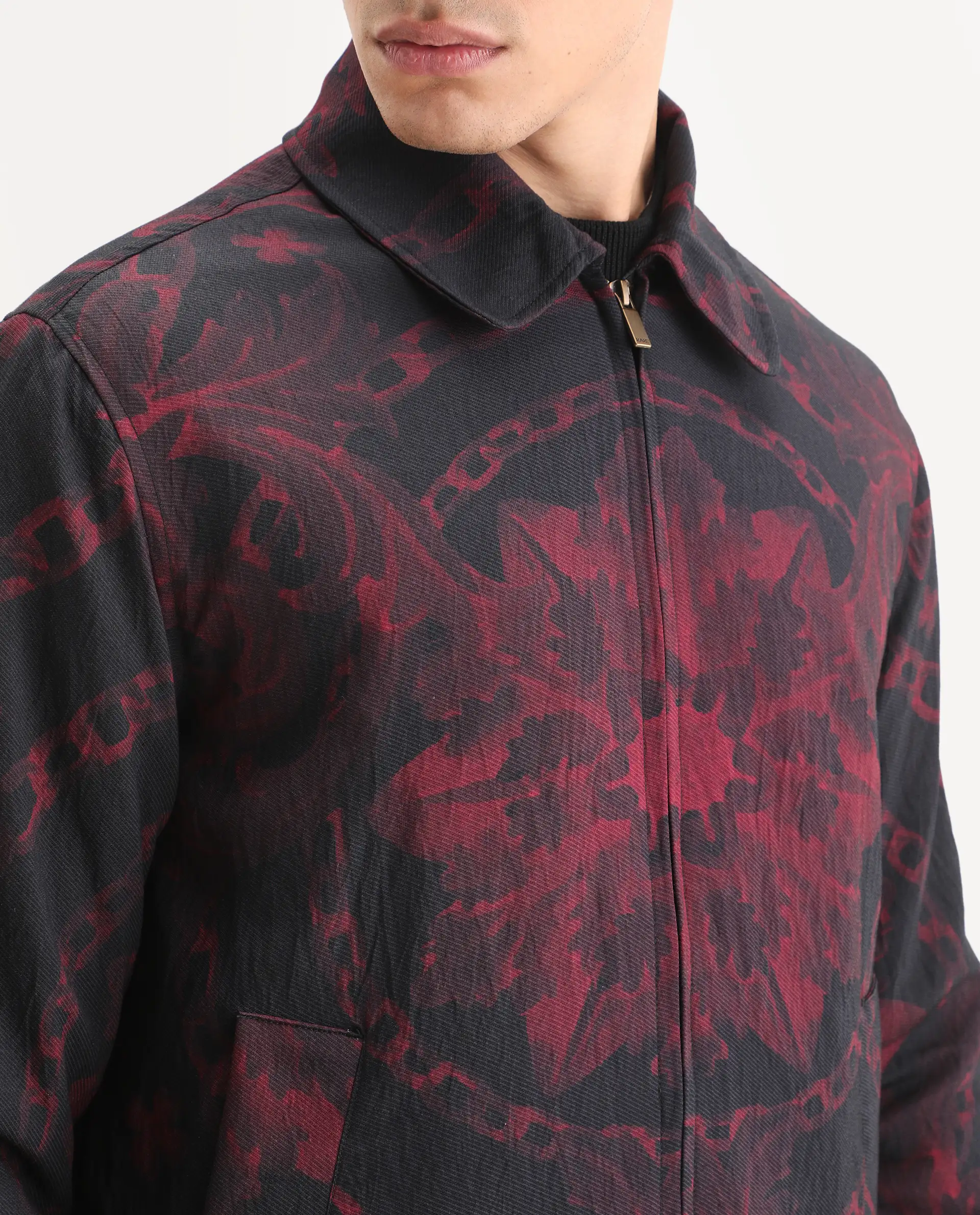 Rare Rabbit Men's Nulo Black Viscose Blend Fabric Spread Collar Regular Fit Abstract Print Jacket - Image 3
