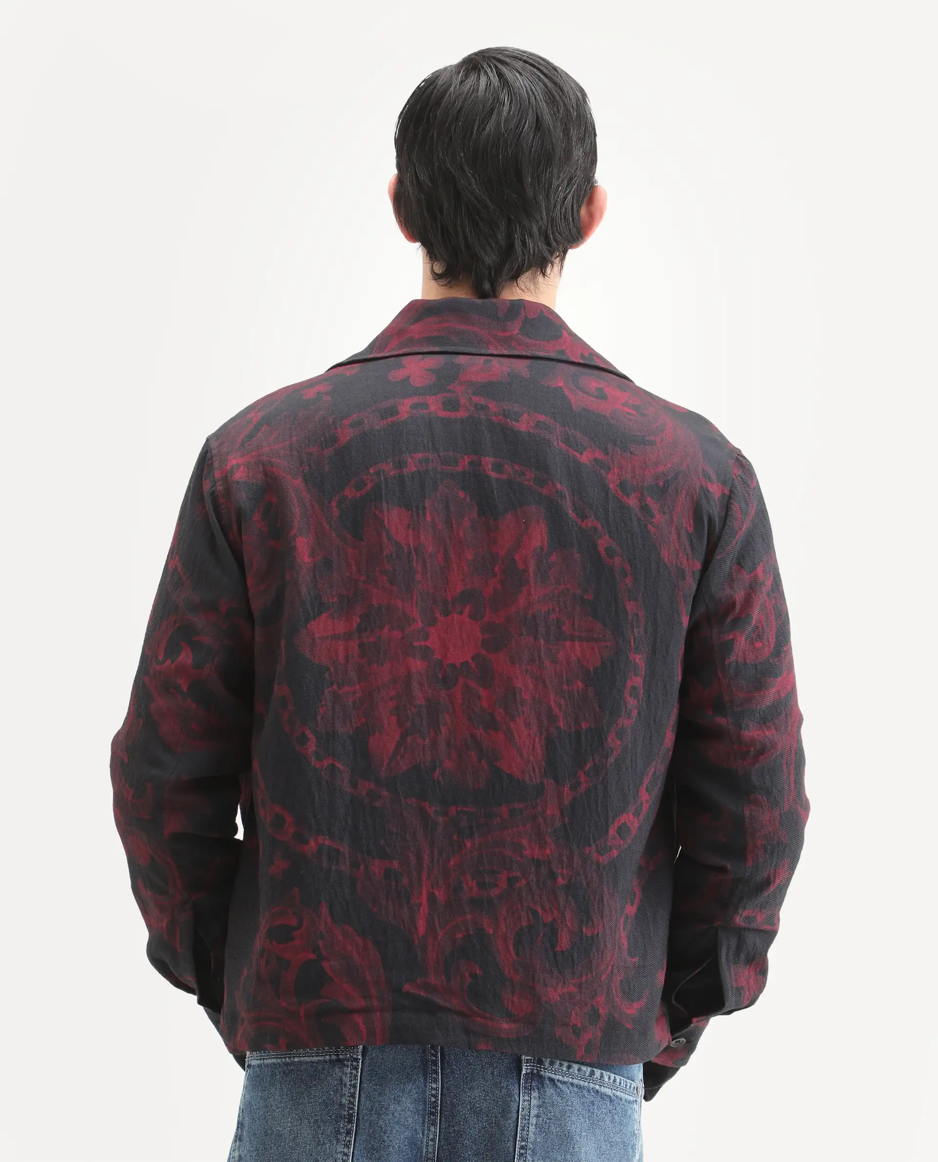 Rare Rabbit Men's Nulo Black Viscose Blend Fabric Spread Collar Regular Fit Abstract Print Jacket - Image 7