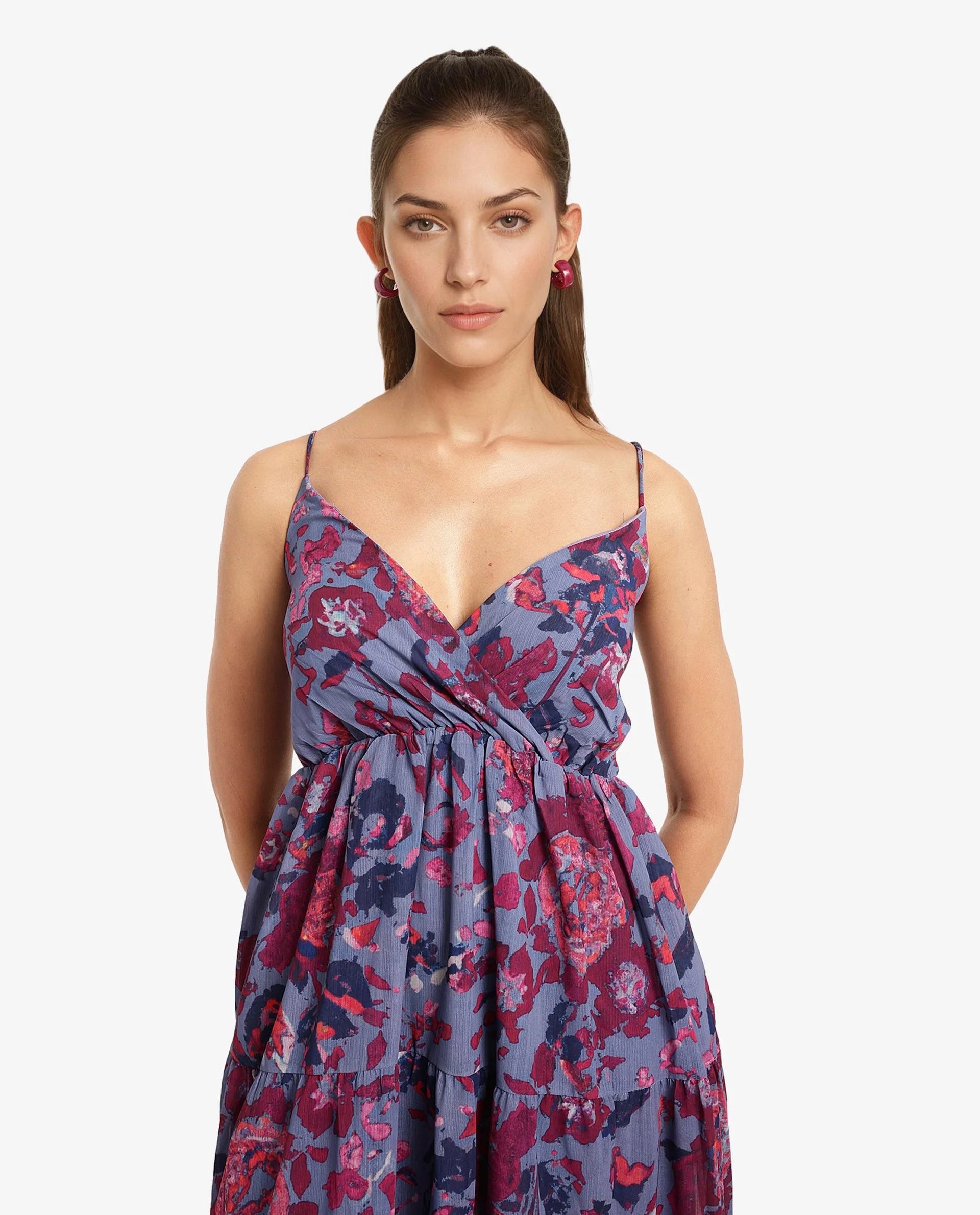 Rareism Women's Nuno Light Multi Polyester Shoulder Strap Floral Print Sleeveless Midi Fit And Flare Dress - Image 3