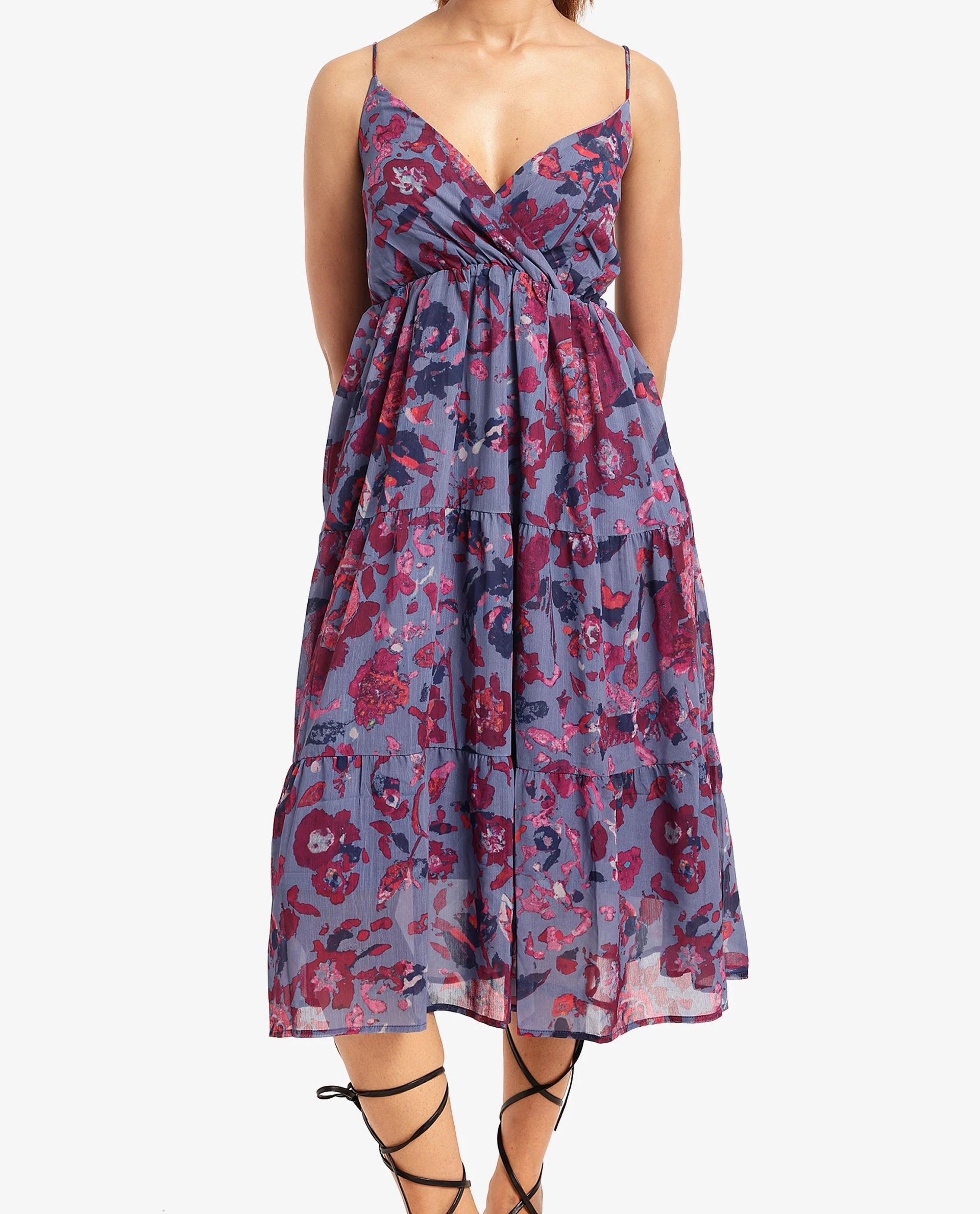 Rareism Women's Nuno Light Multi Polyester Shoulder Strap Floral Print Sleeveless Midi Fit And Flare Dress - Image 4