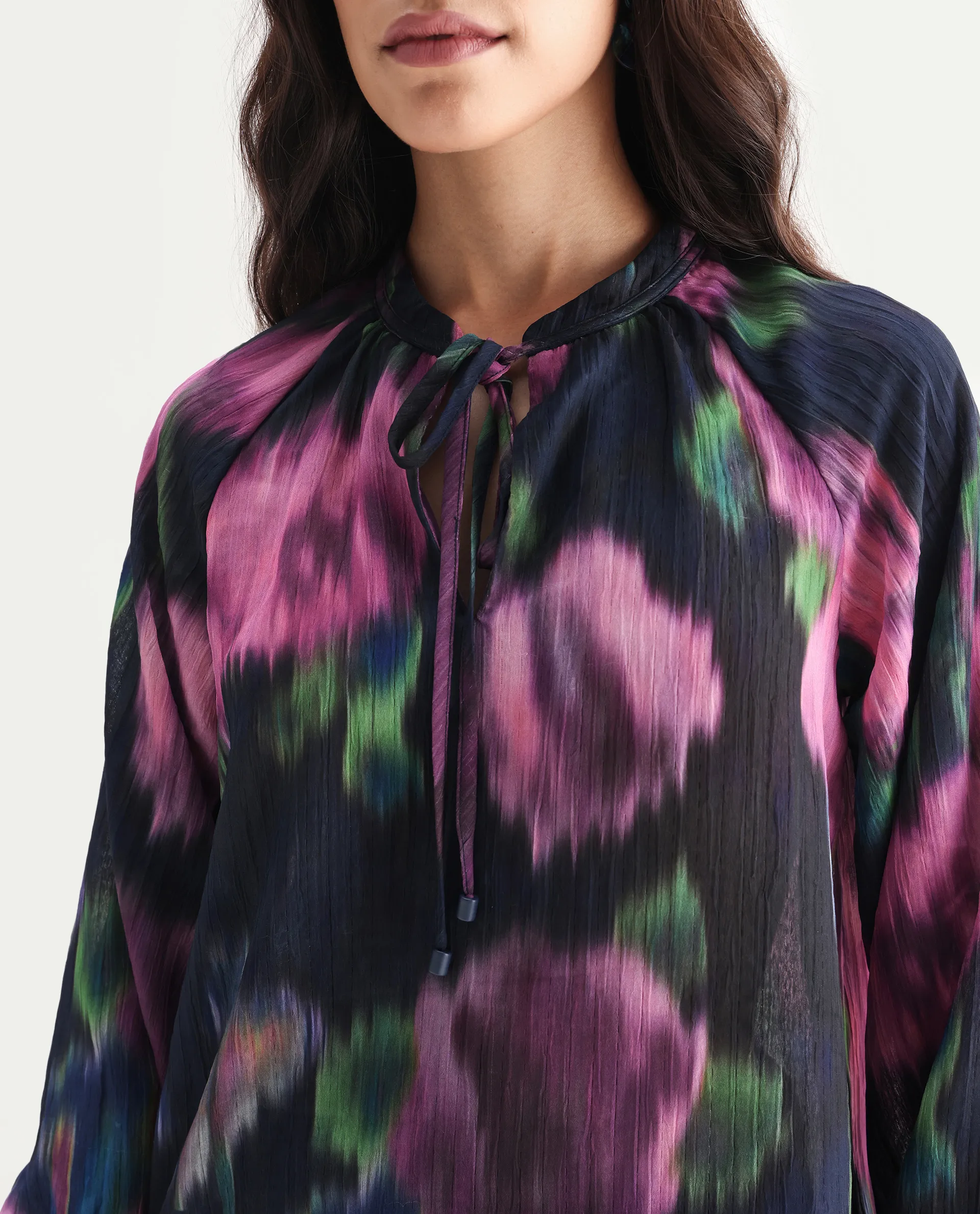 Rareism Women's Nupin Navy Polyester Tie-Up Neck Regular Fit Top - Image 3