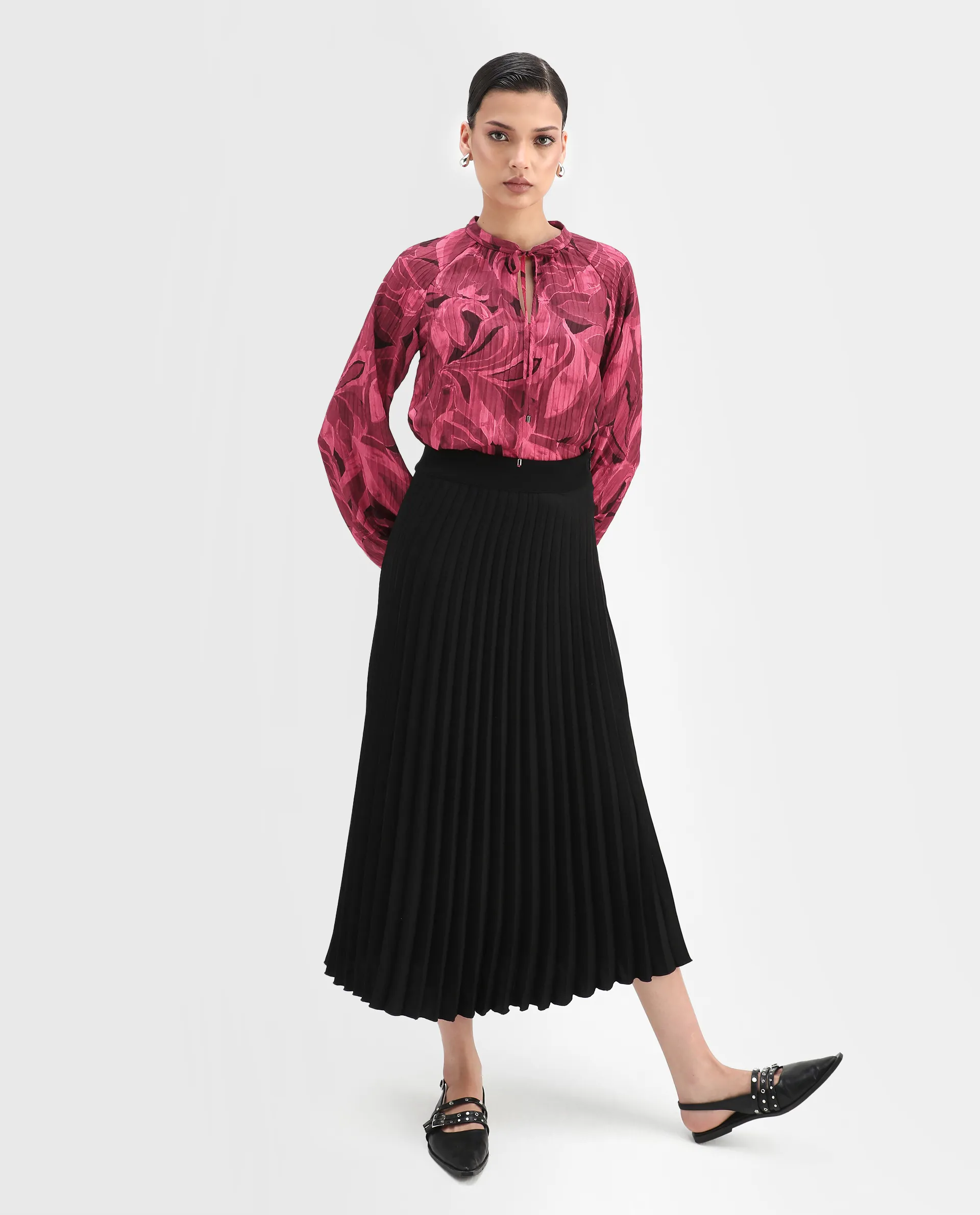 Rareism Women's Nupino Dark Pink Polyester Raglan Sleeves Tie-Up Neck Relaxed Fit Top - Image 7