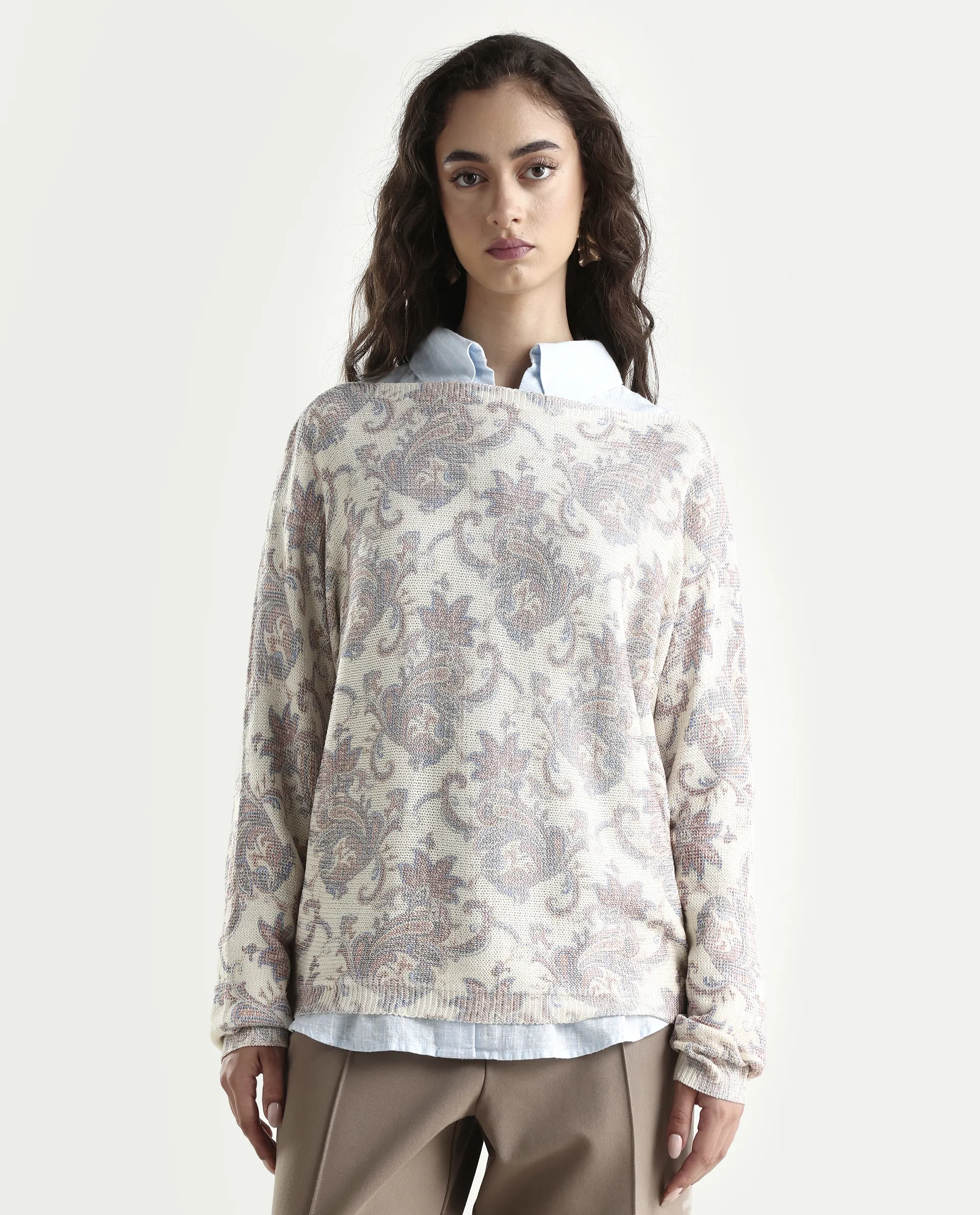 Rareism Women's Nupint Light Multi Viscose Blend Boat Neck Paisley Print Kimono Sleeve Relaxed Fit Top - Image 3