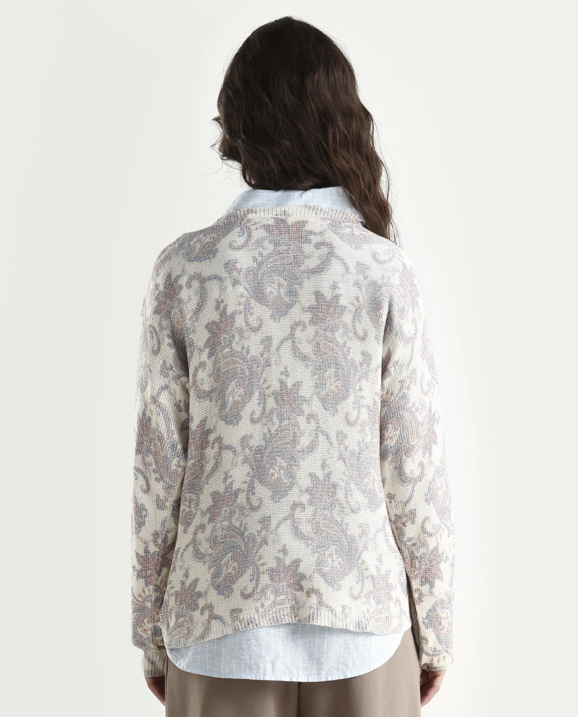 Rareism Women's Nupint Light Multi Viscose Blend Boat Neck Paisley Print Kimono Sleeve Relaxed Fit Top - Image 7