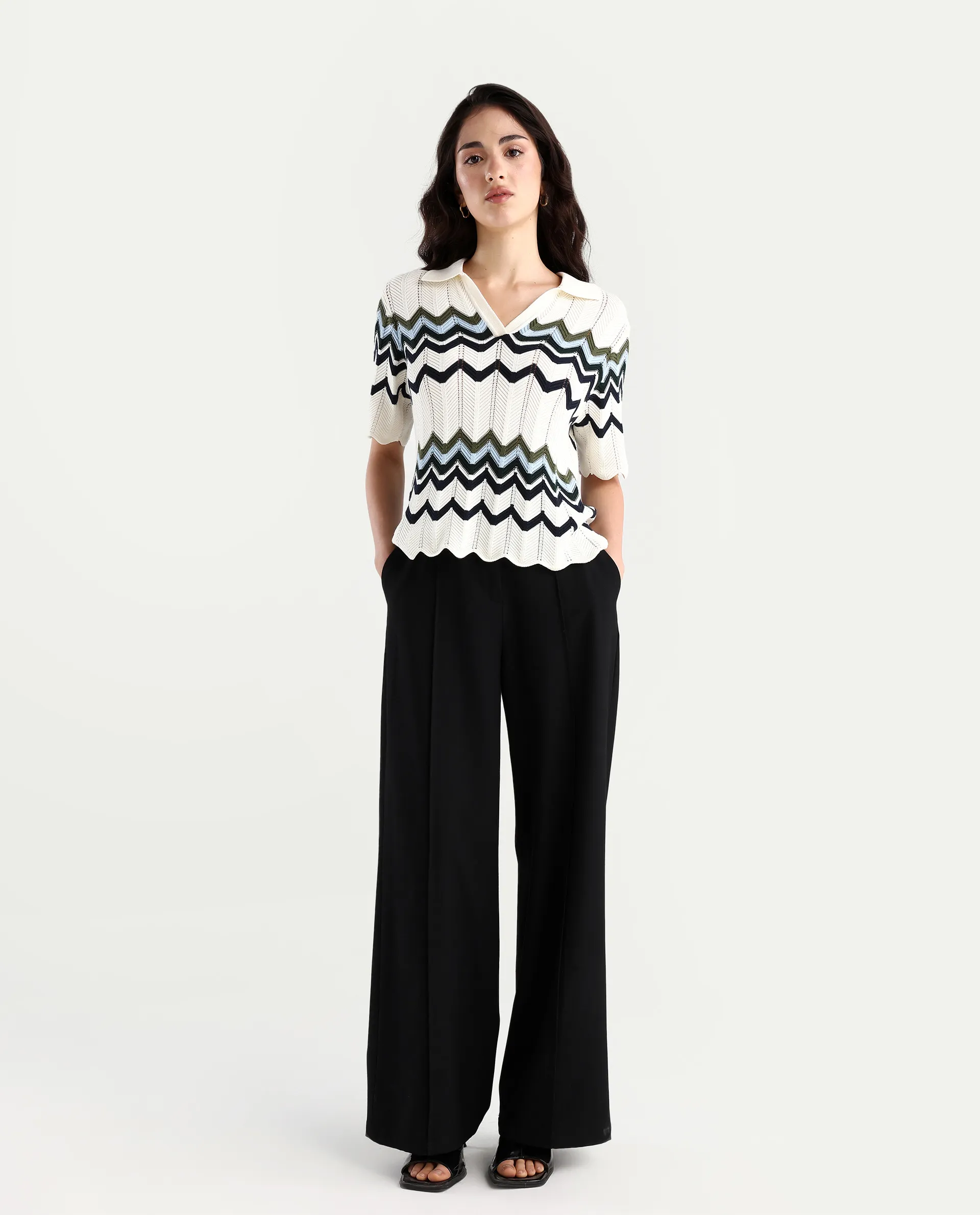 Rareism Women's Nuplo-R Off-White Cotton Full Sleeve Striped Top - Image 2