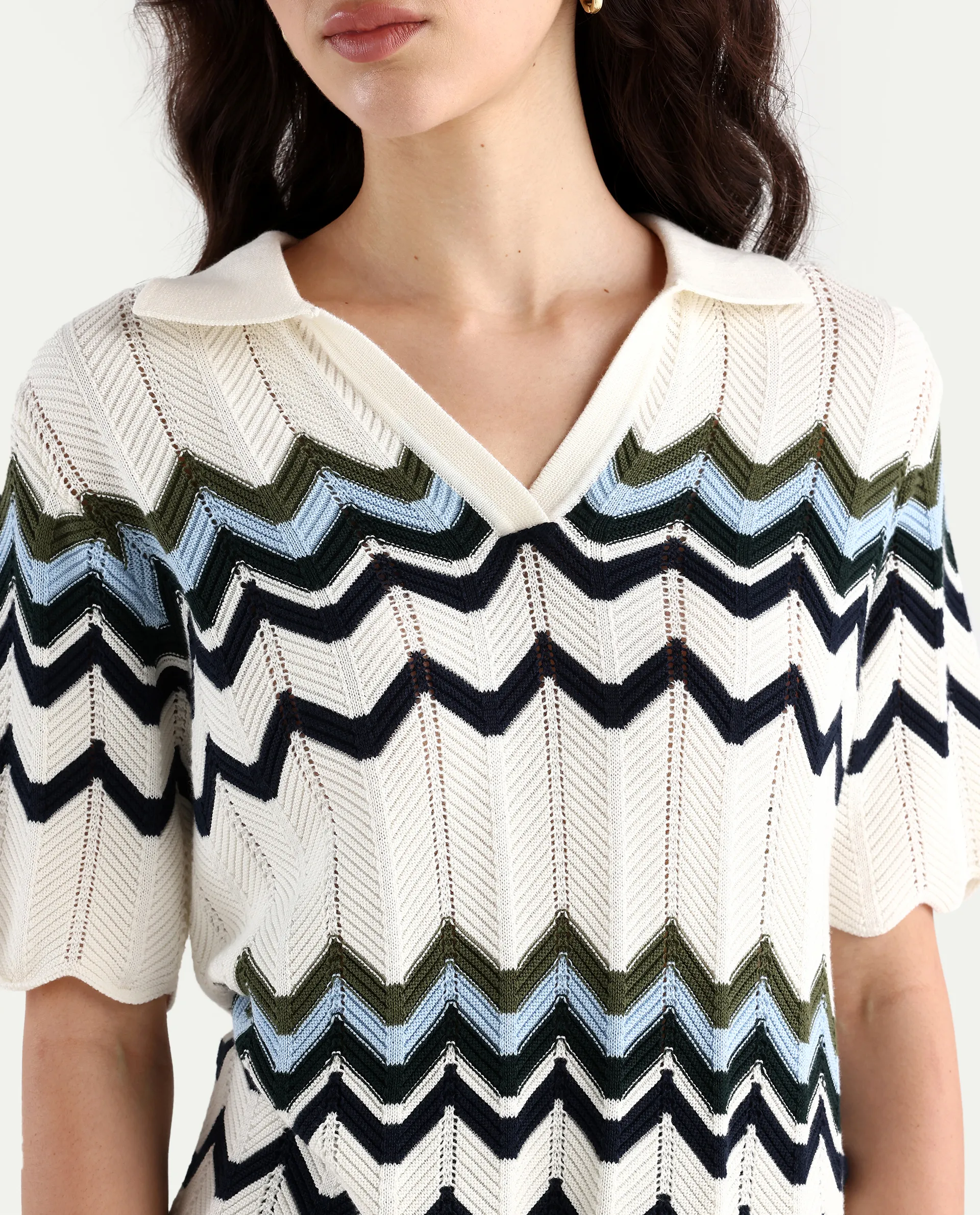 Rareism Women's Nuplo-R Off-White Cotton Full Sleeve Striped Top - Image 4