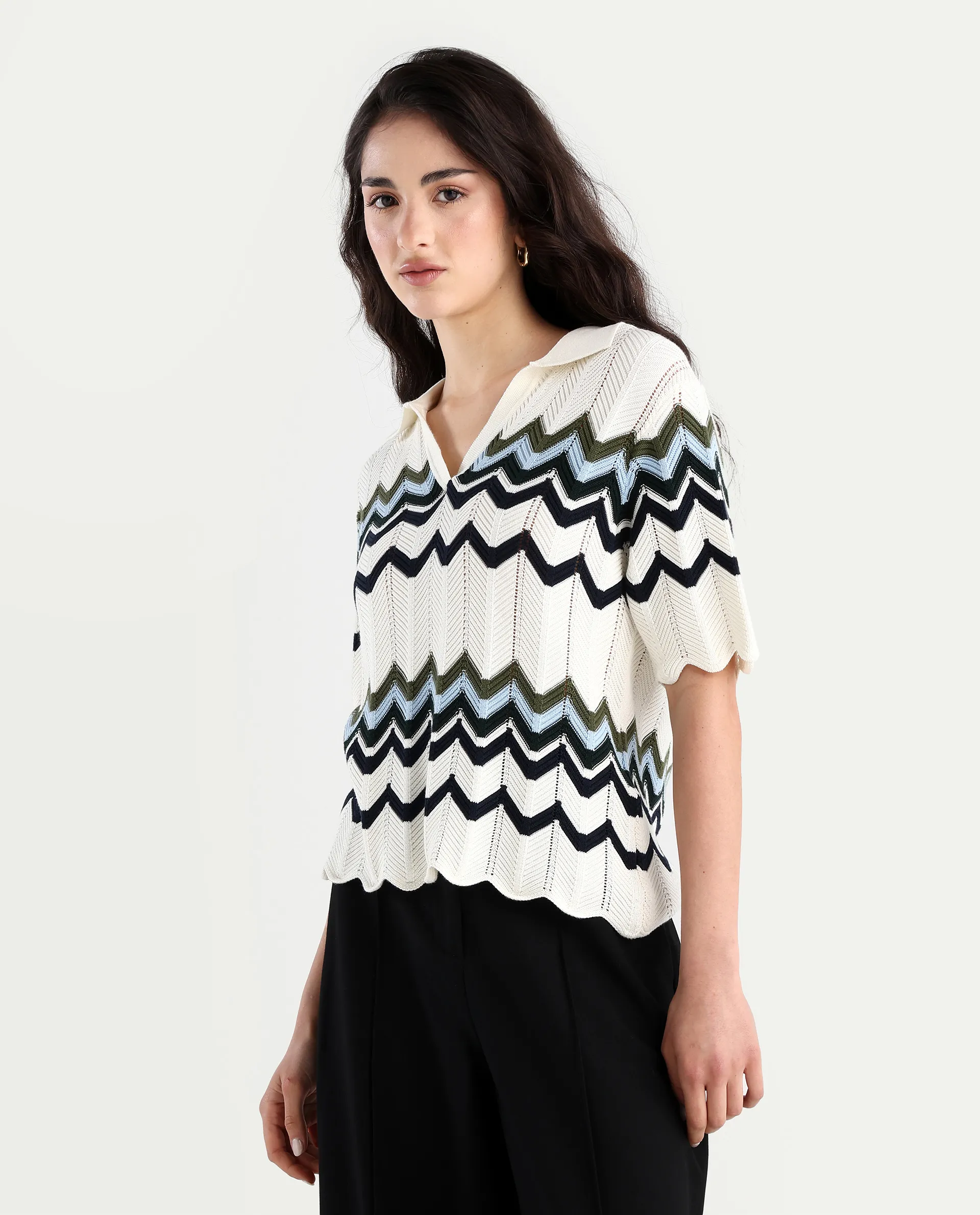 Rareism Women's Nuplo-R Off-White Cotton Full Sleeve Striped Top - Image 6