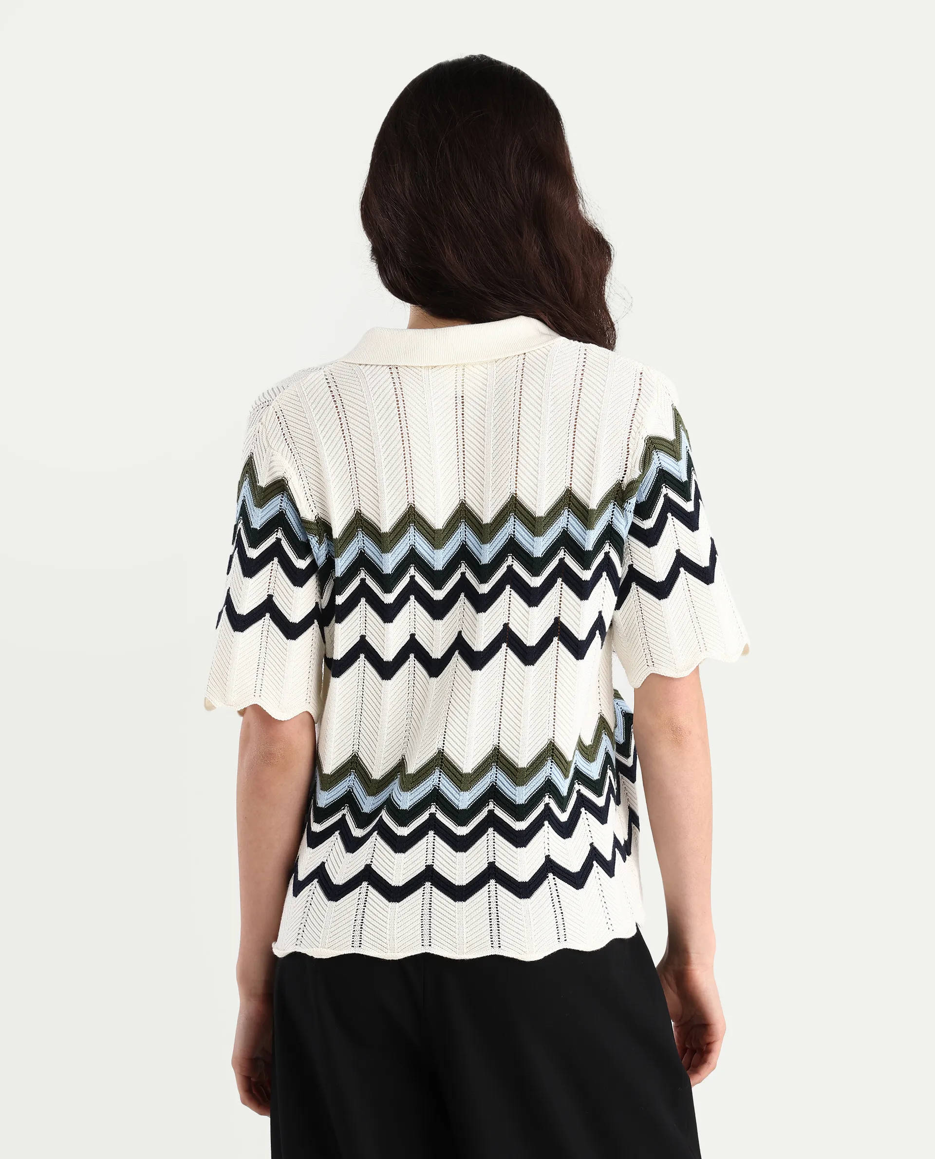 Rareism Women's Nuplo-R Off-White Cotton Full Sleeve Striped Top - Image 7