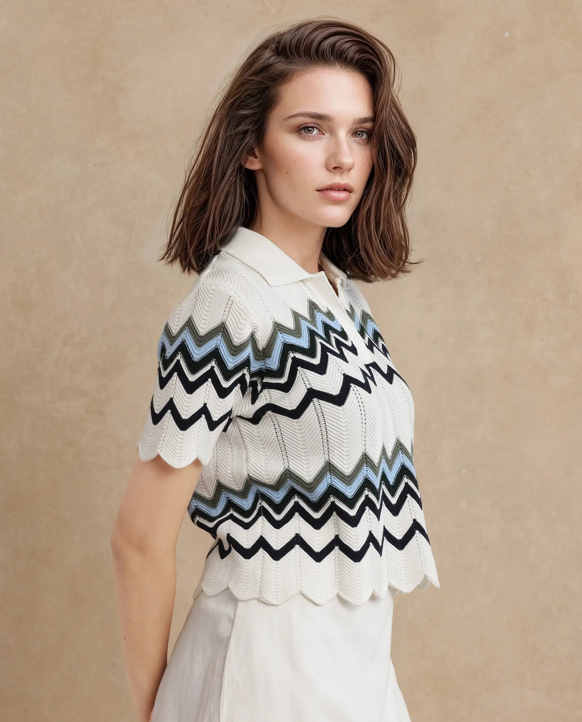 Rareism Women Nuplo Off White Cotton Fabric Half Sleeve Relaxed Fit Top - Image 5