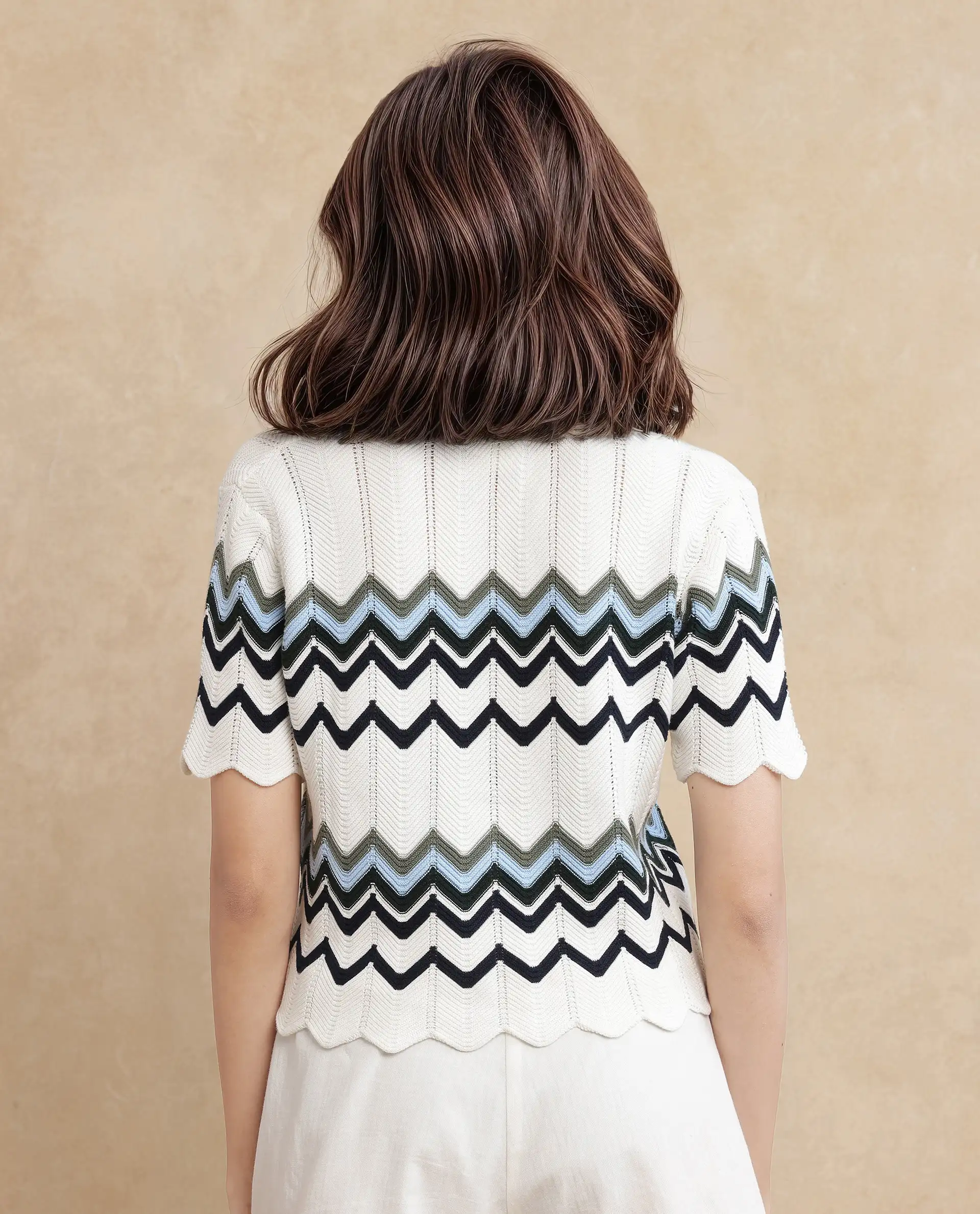 Rareism Women Nuplo Off White Cotton Fabric Half Sleeve Relaxed Fit Top - Image 7