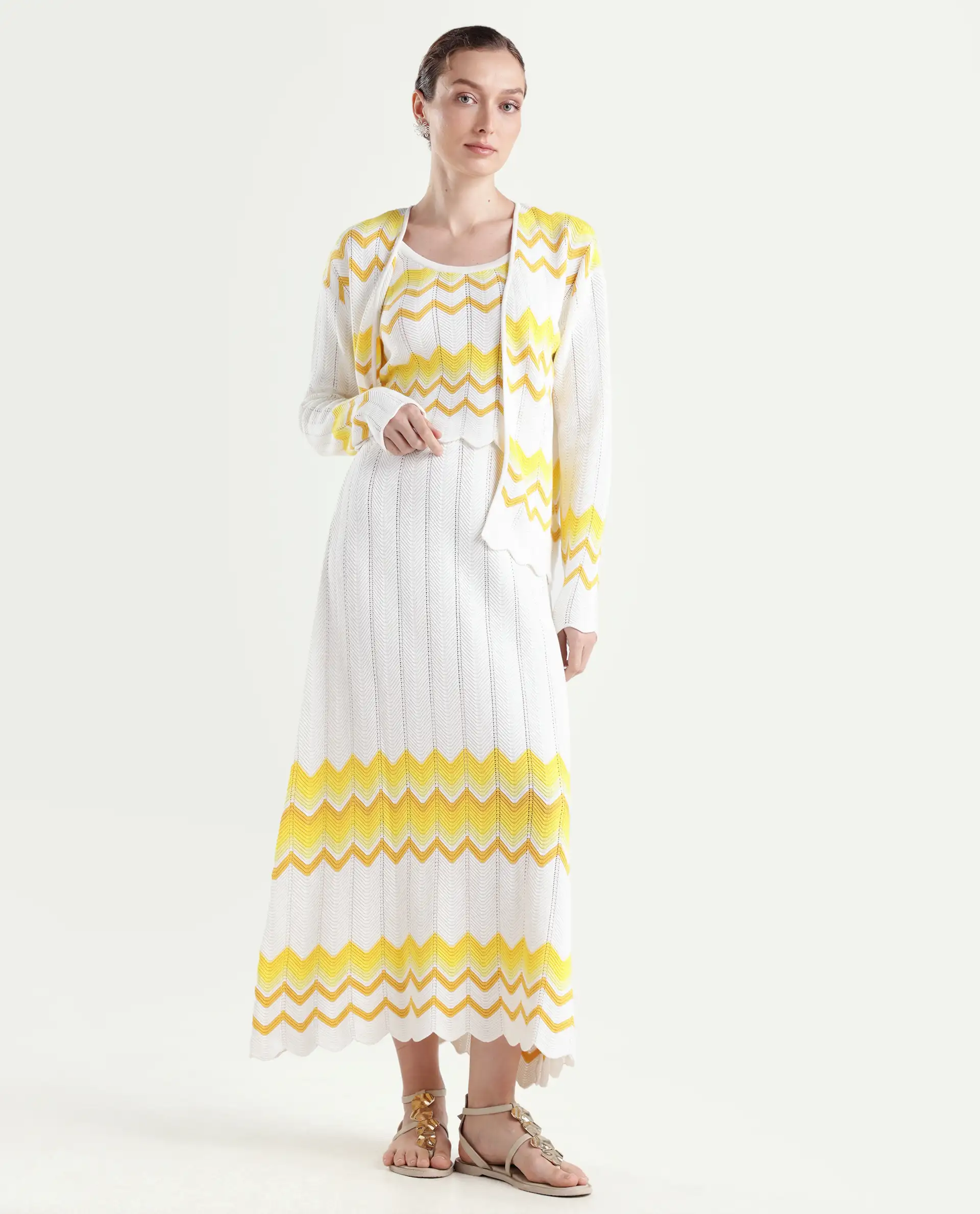 Rareism Women's Nupstir-B Yellow Cotton Color Block Maxi Straight Fit Skirt - Image 2