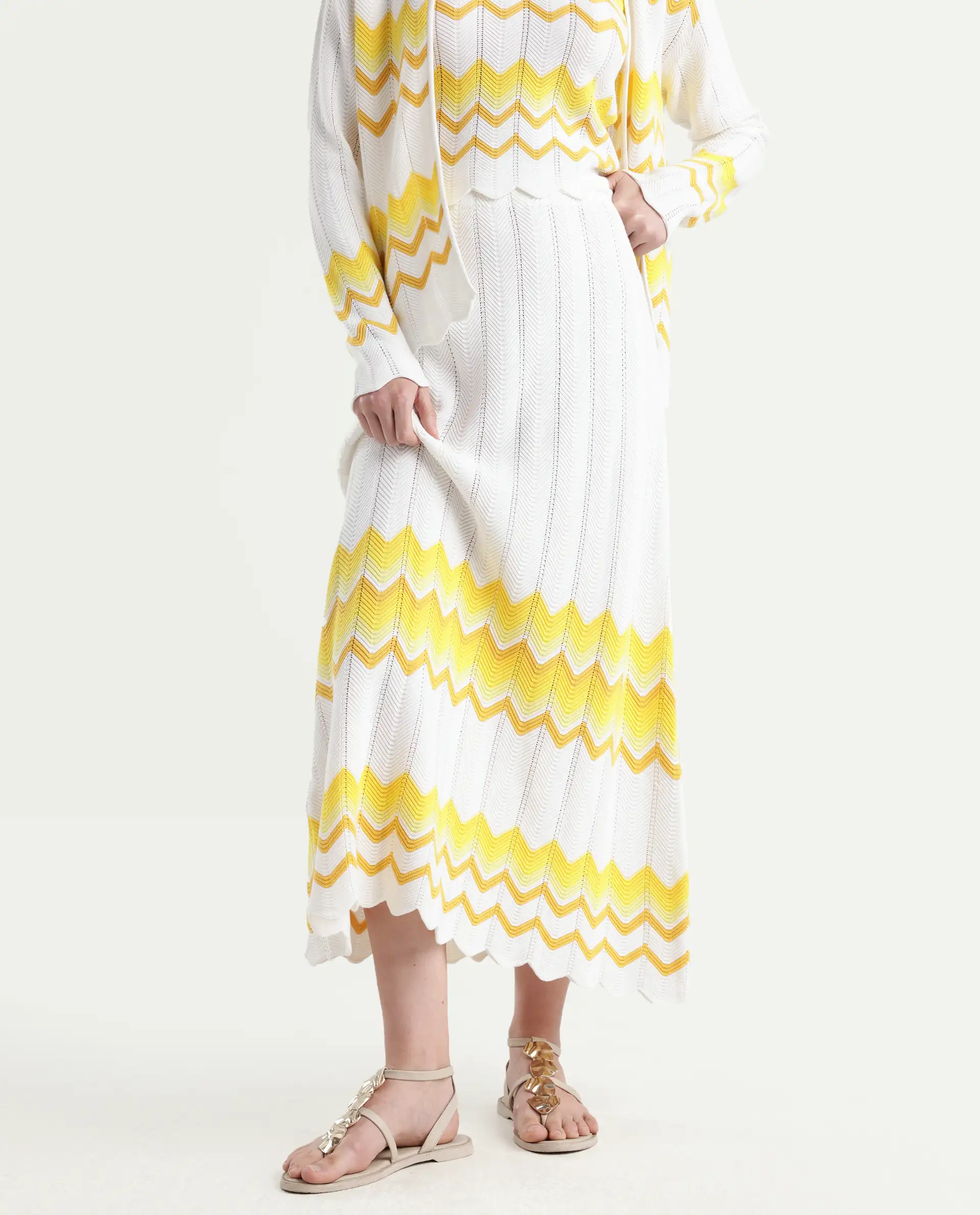 Rareism Women's Nupstir-B Yellow Cotton Color Block Maxi Straight Fit Skirt - Image 3