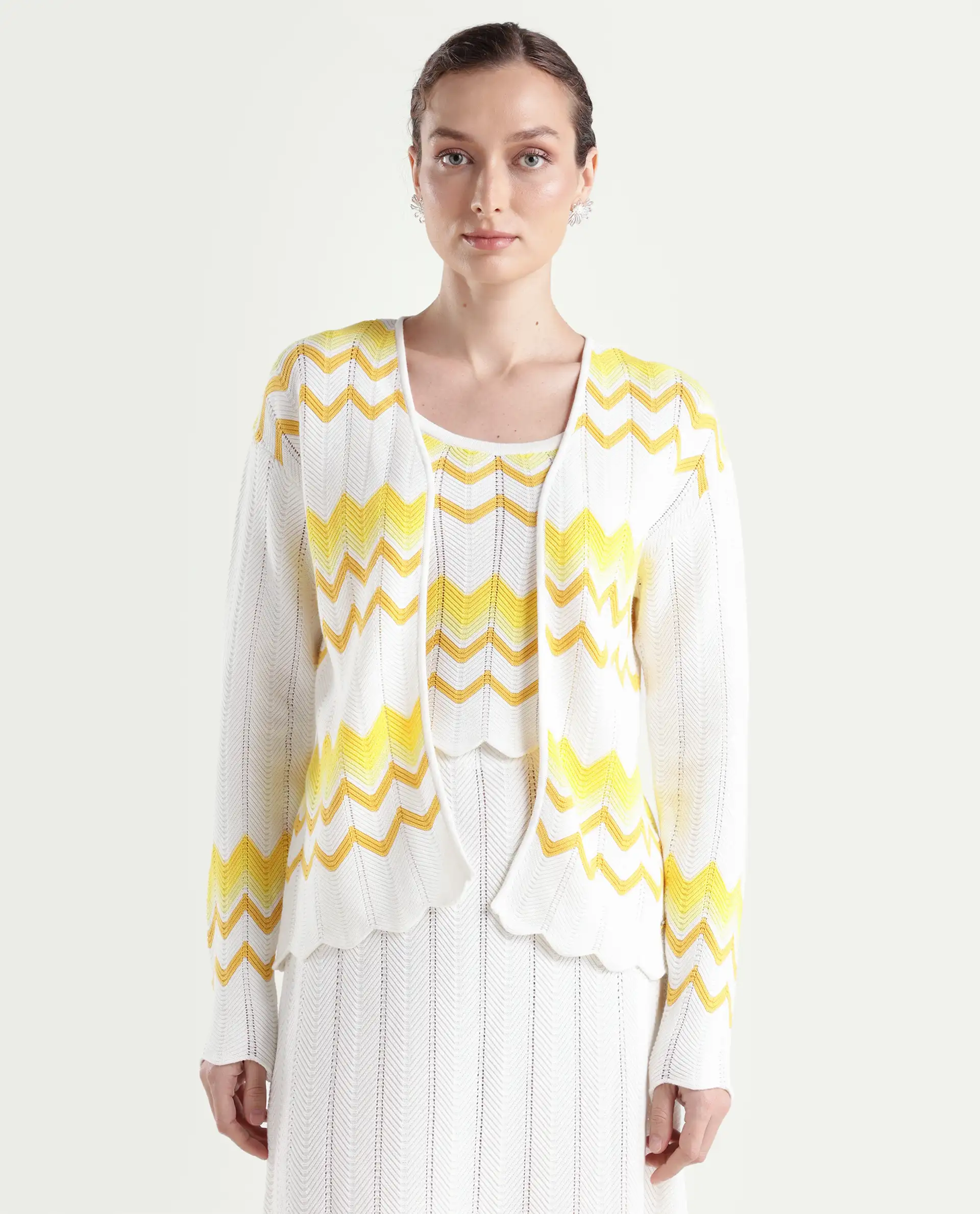 Rareism Women's Nupstir-S Yellow Cotton Collarless Plain Relaxed Fit Shrug - Image 3