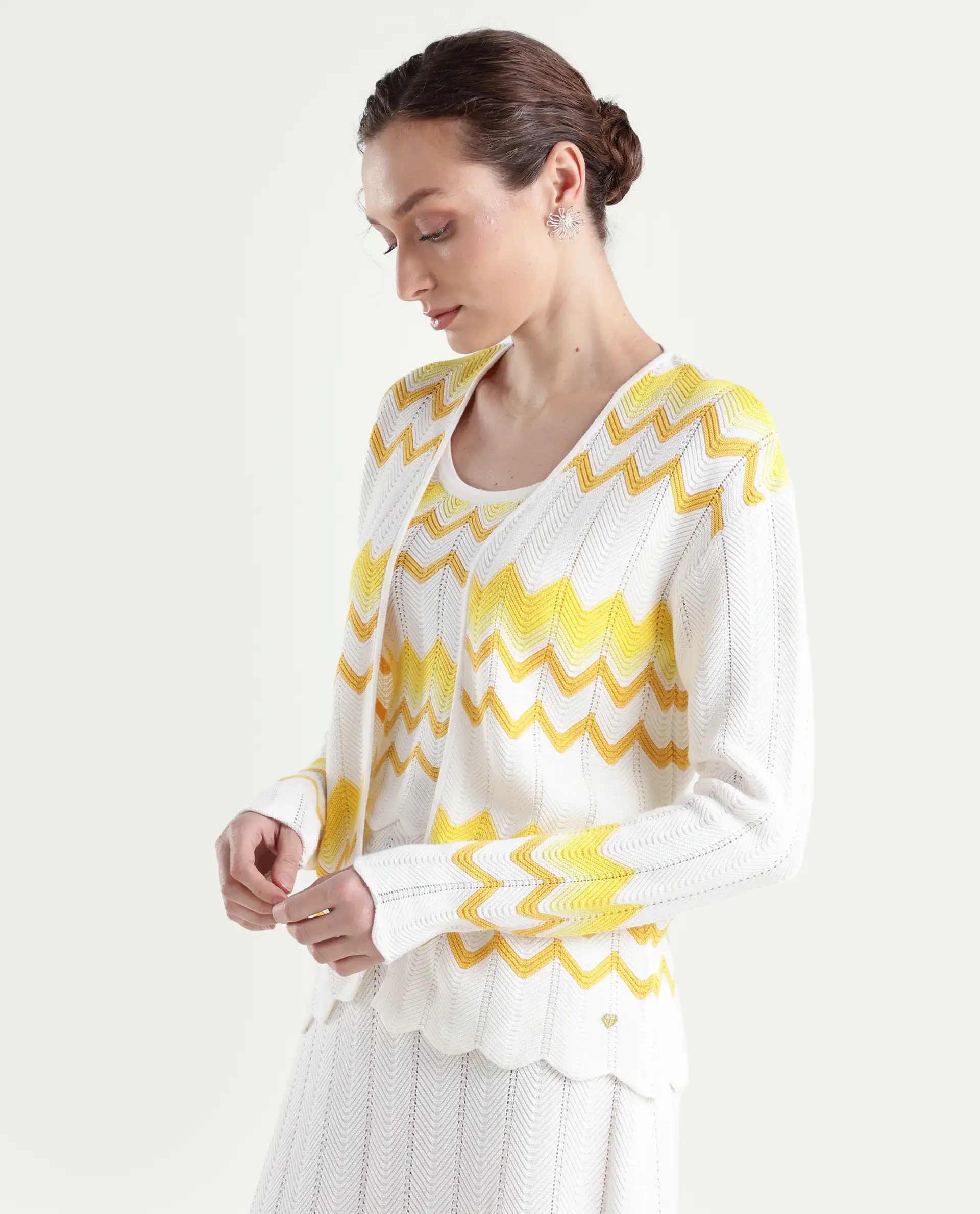 Rareism Women's Nupstir-S Yellow Cotton Collarless Plain Relaxed Fit Shrug - Image 5