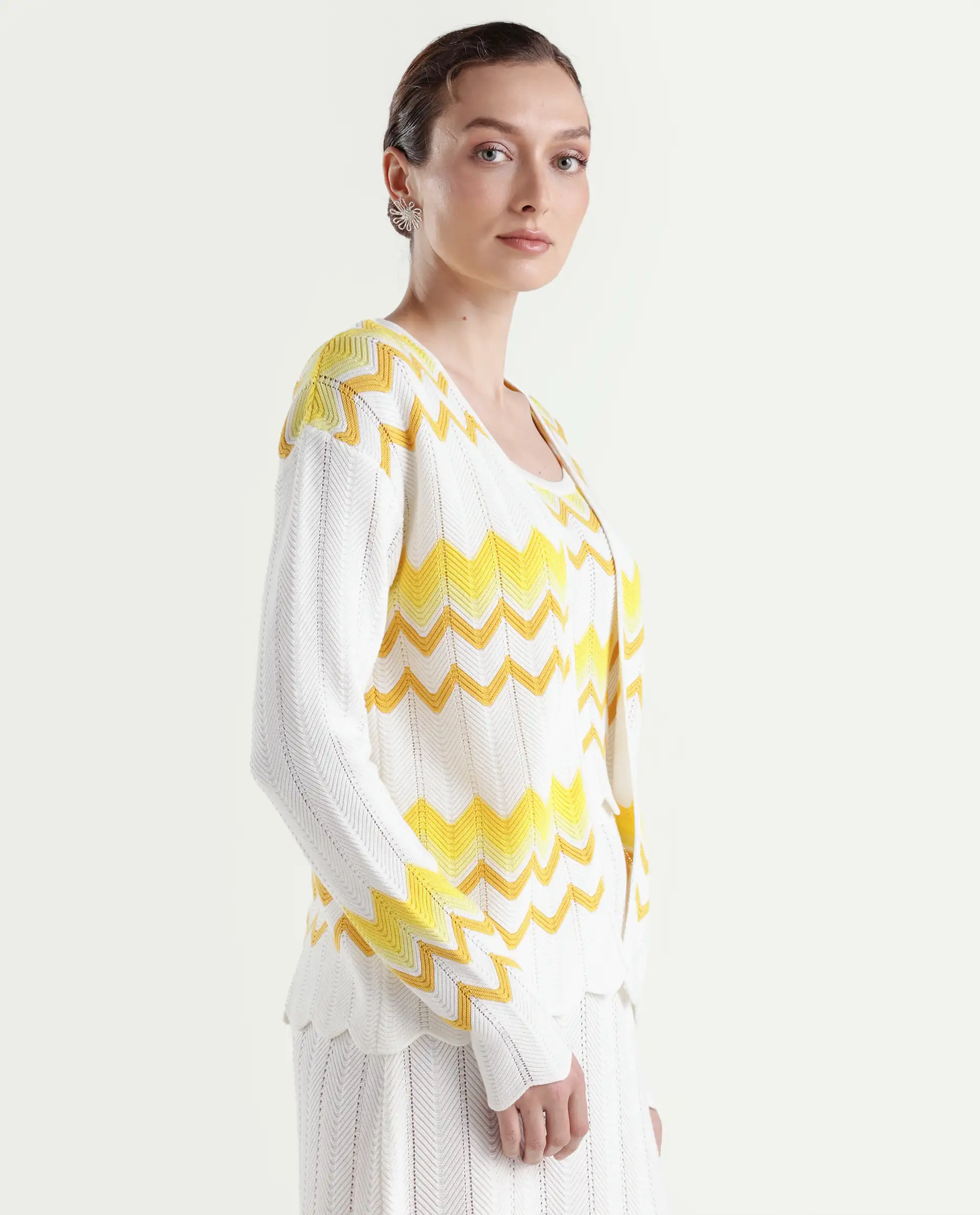 Rareism Women's Nupstir-S Yellow Cotton Collarless Plain Relaxed Fit Shrug - Image 6