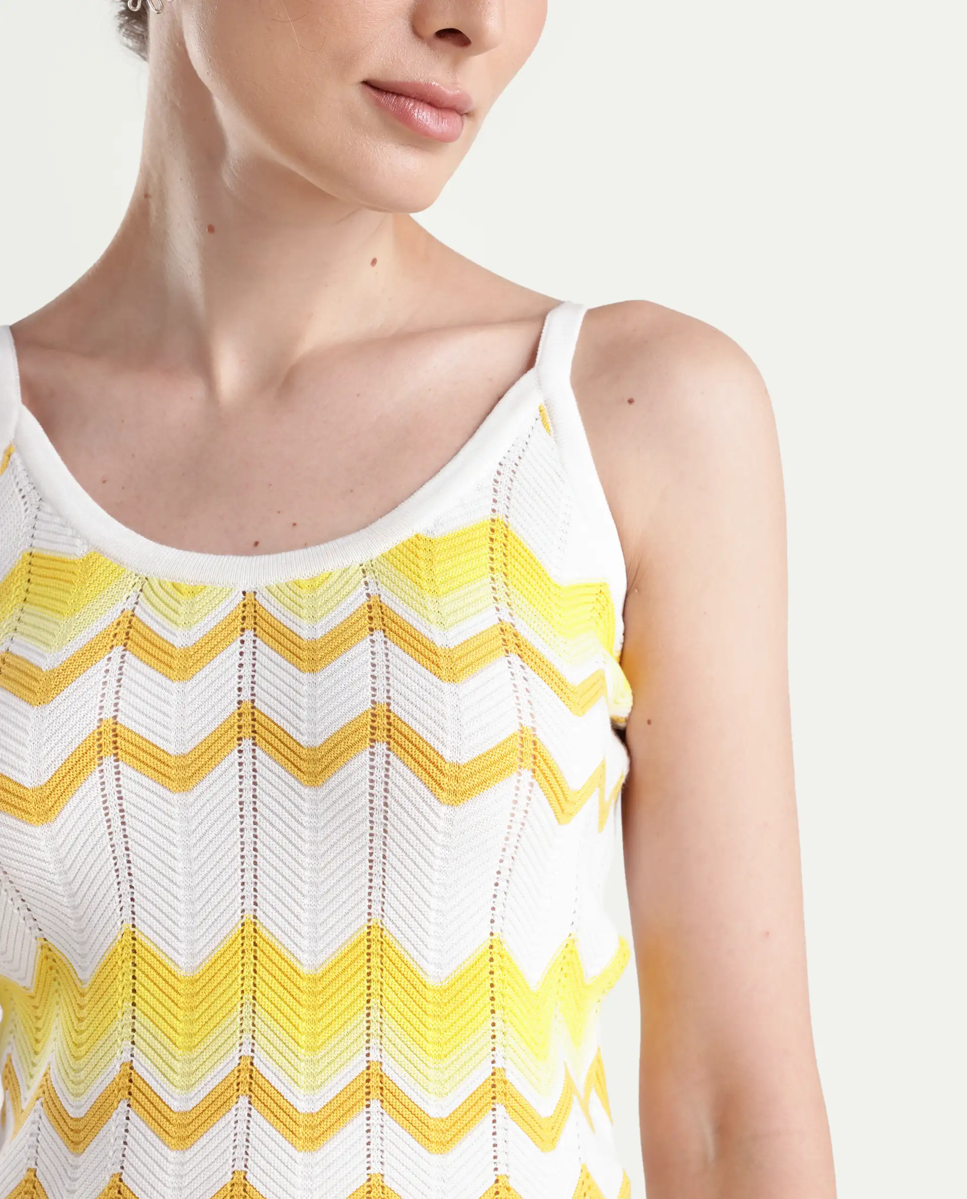 Rareism Women's Nupstir-T Yellow Cotton Shoulder Strap Knitted Sleeveless Crop Regular Fit Top - Image 4