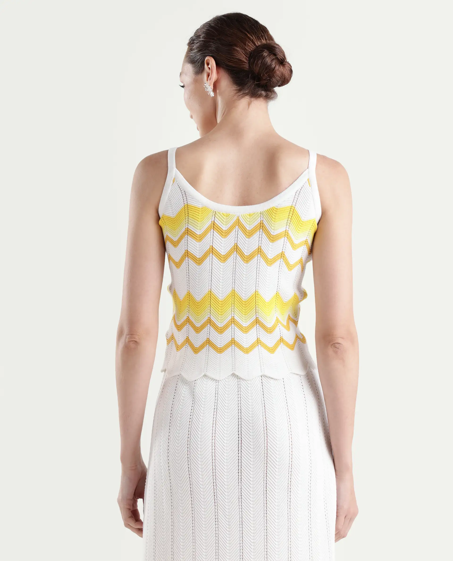 Rareism Women's Nupstir-T Yellow Cotton Shoulder Strap Knitted Sleeveless Crop Regular Fit Top - Image 7