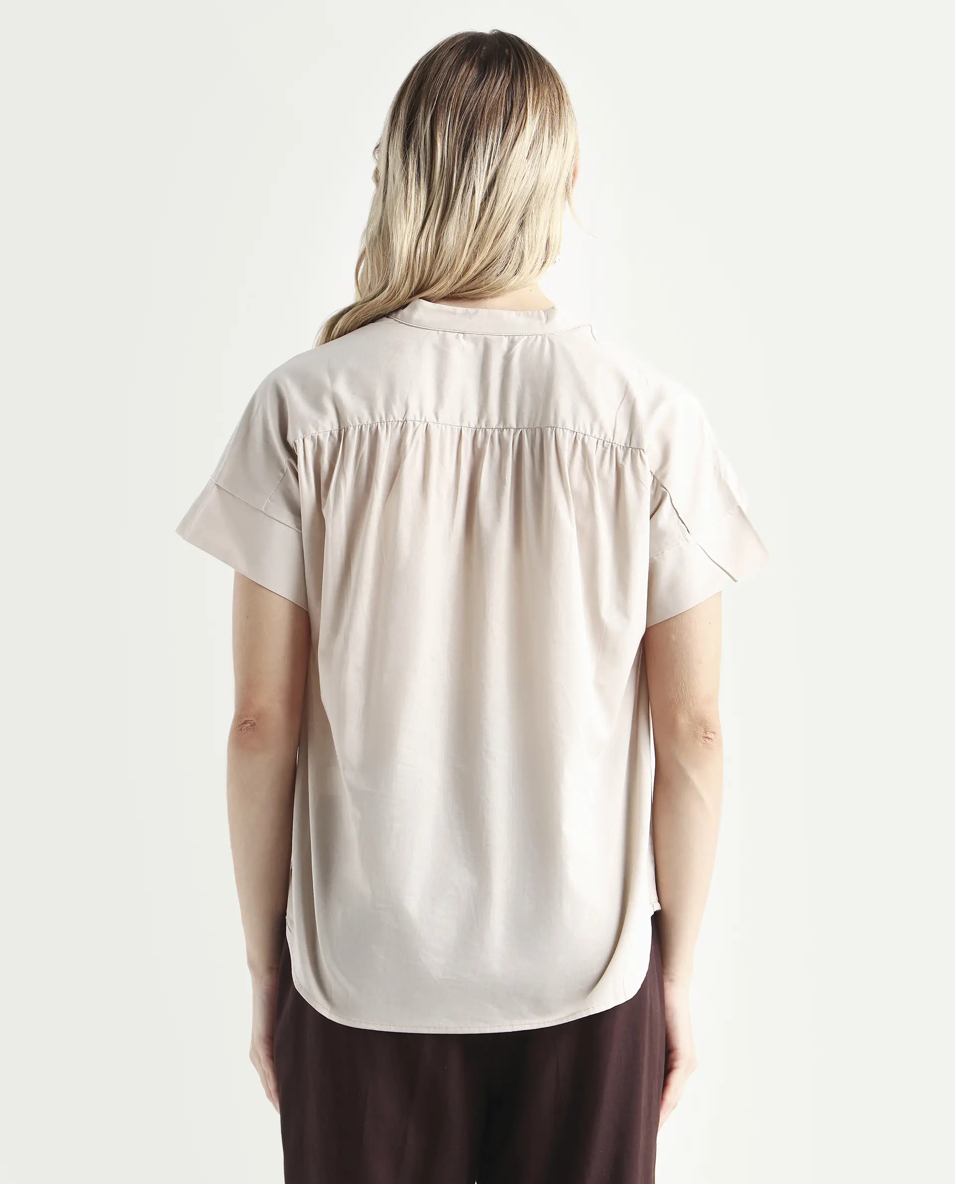 Rareism Women's Nupto Beige Cotton Mandarin Collar Relaxed Fit Plain Top - Image 7