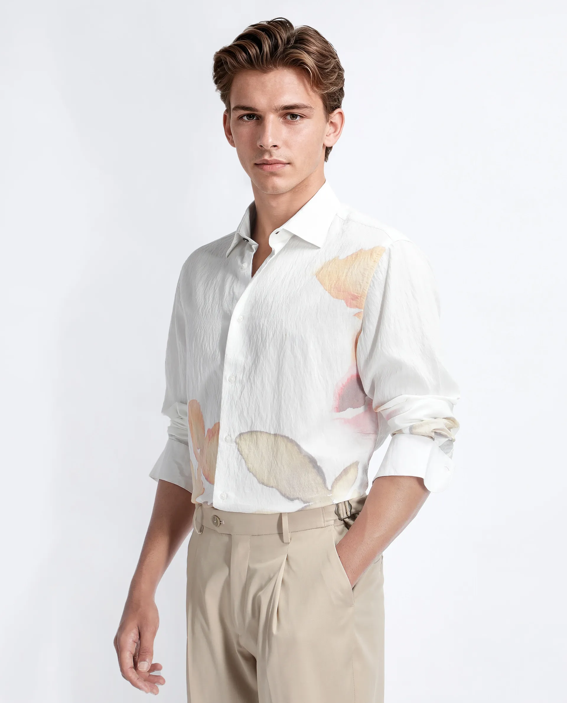 Rare Rabbit Men's Nura White Viscose Floral Print Regular Fit Full Sleeve Collared Shirt - Image 2